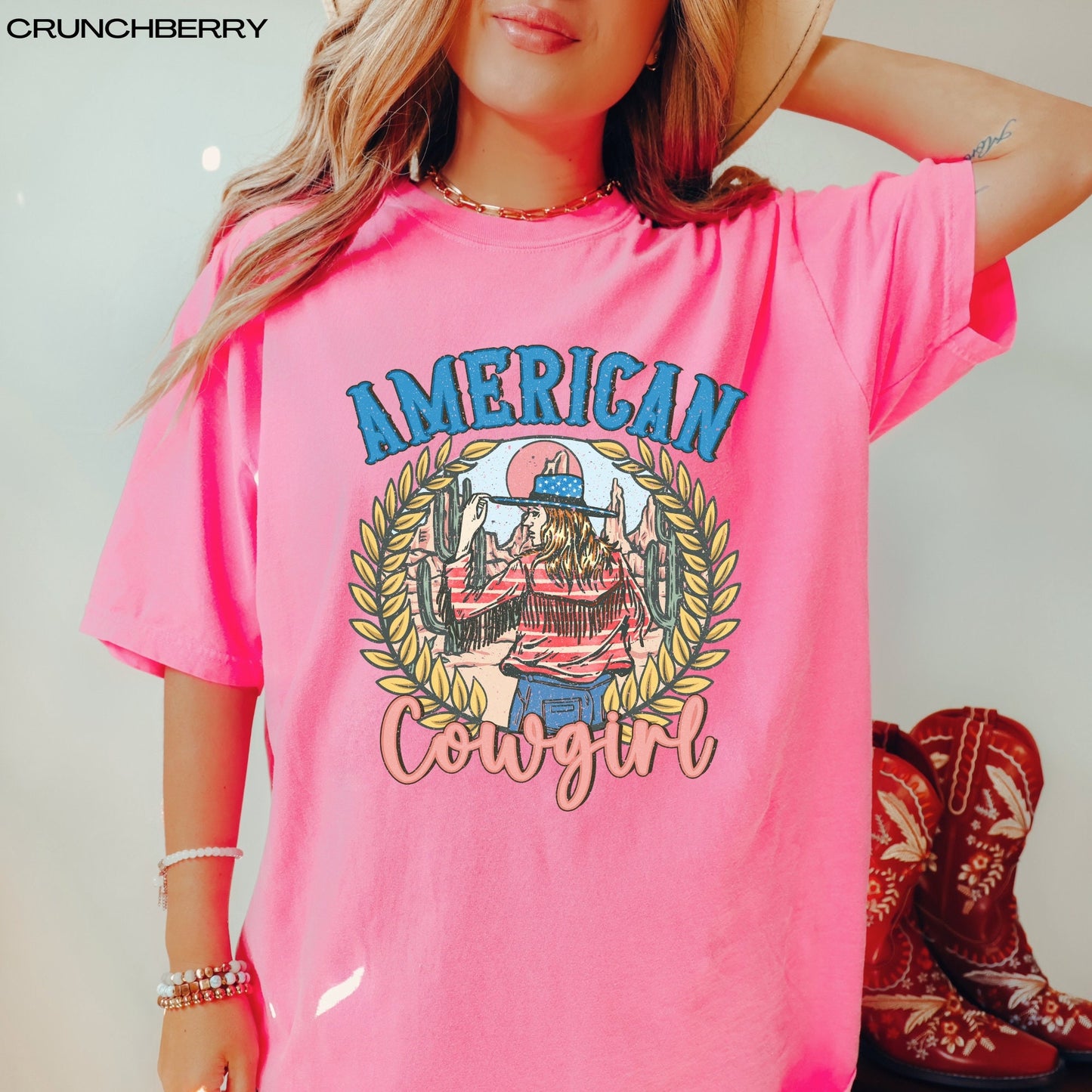 Retro American cowgirl comfort colors t-shirt, 4th of july gifts, vintage independence day shirt, cowgirl gifts, cowgirl birthday gift