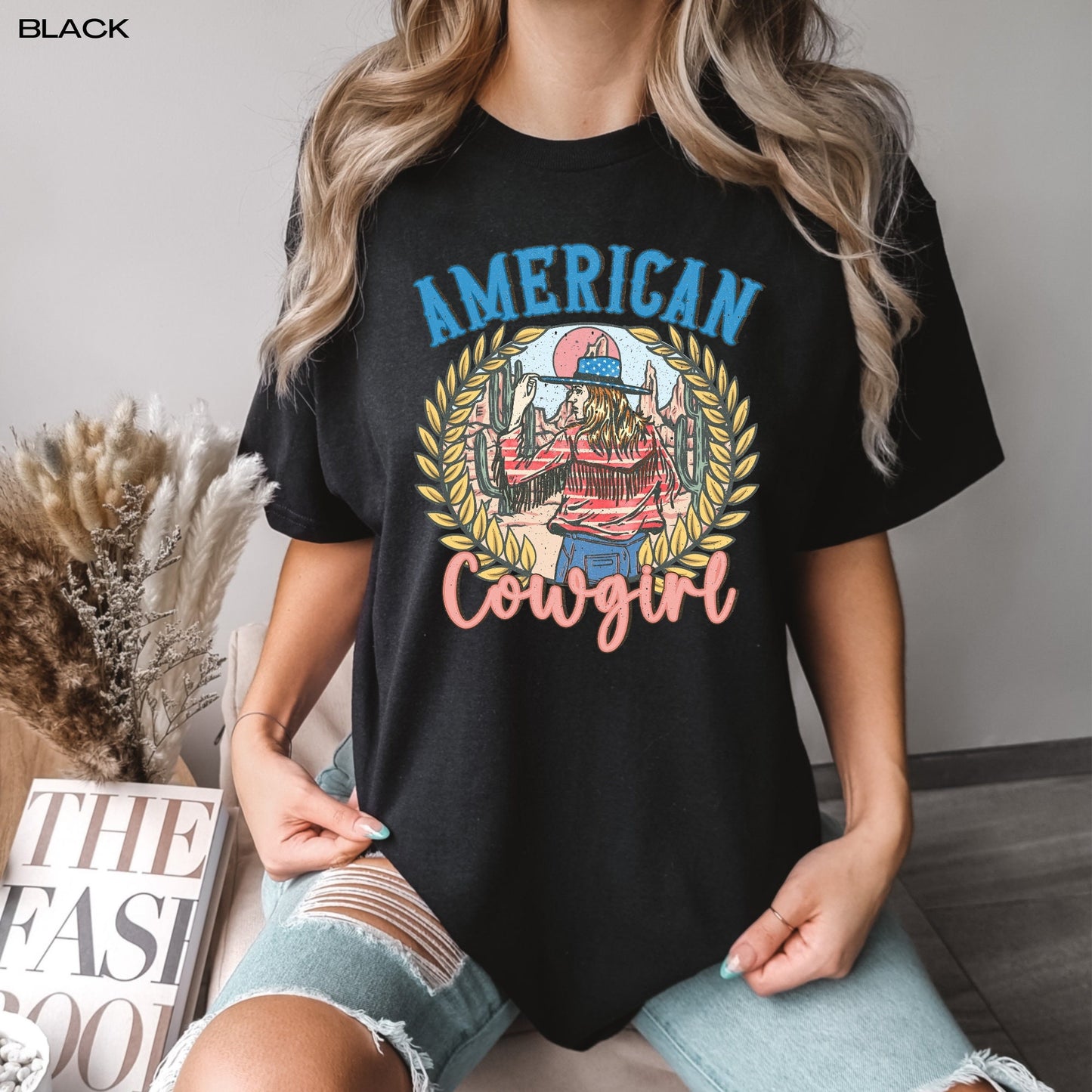 Retro American cowgirl comfort colors t-shirt, 4th of july gifts, vintage independence day shirt, cowgirl gifts, cowgirl birthday gift