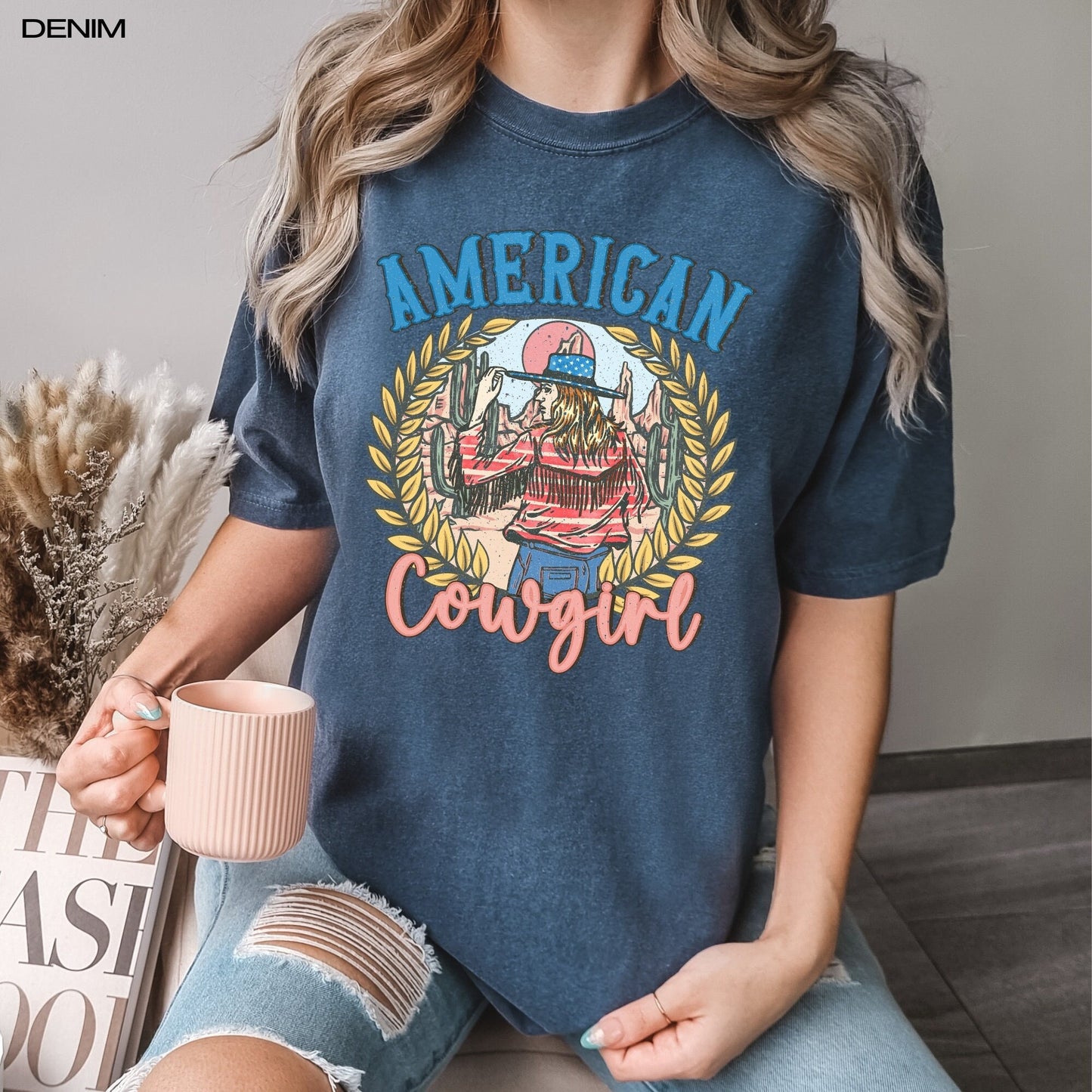 Retro American cowgirl comfort colors t-shirt, 4th of july gifts, vintage independence day shirt, cowgirl gifts, cowgirl birthday gift