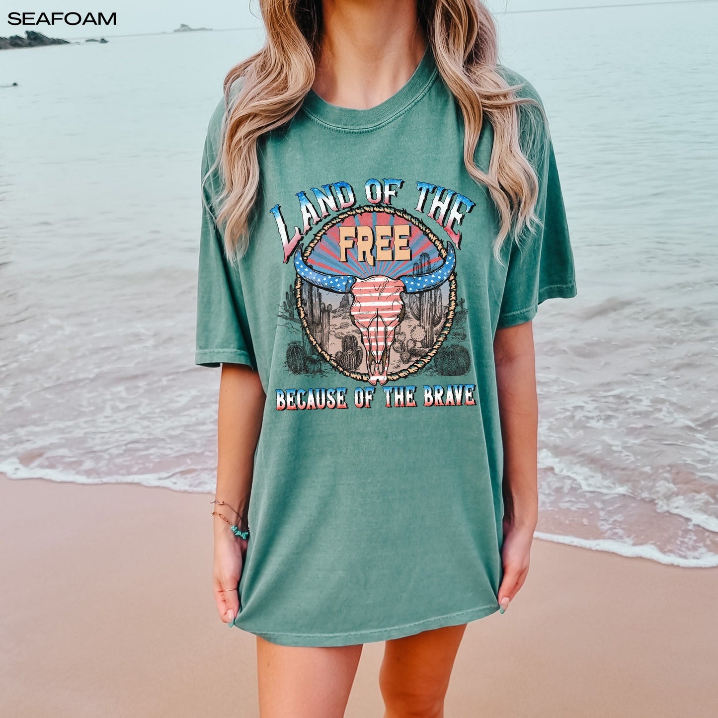 4th of july comfort colors shirt, land of the free shirt, America shirt, Independence Day Tee, retro cowgirl gift, western cowboy gift