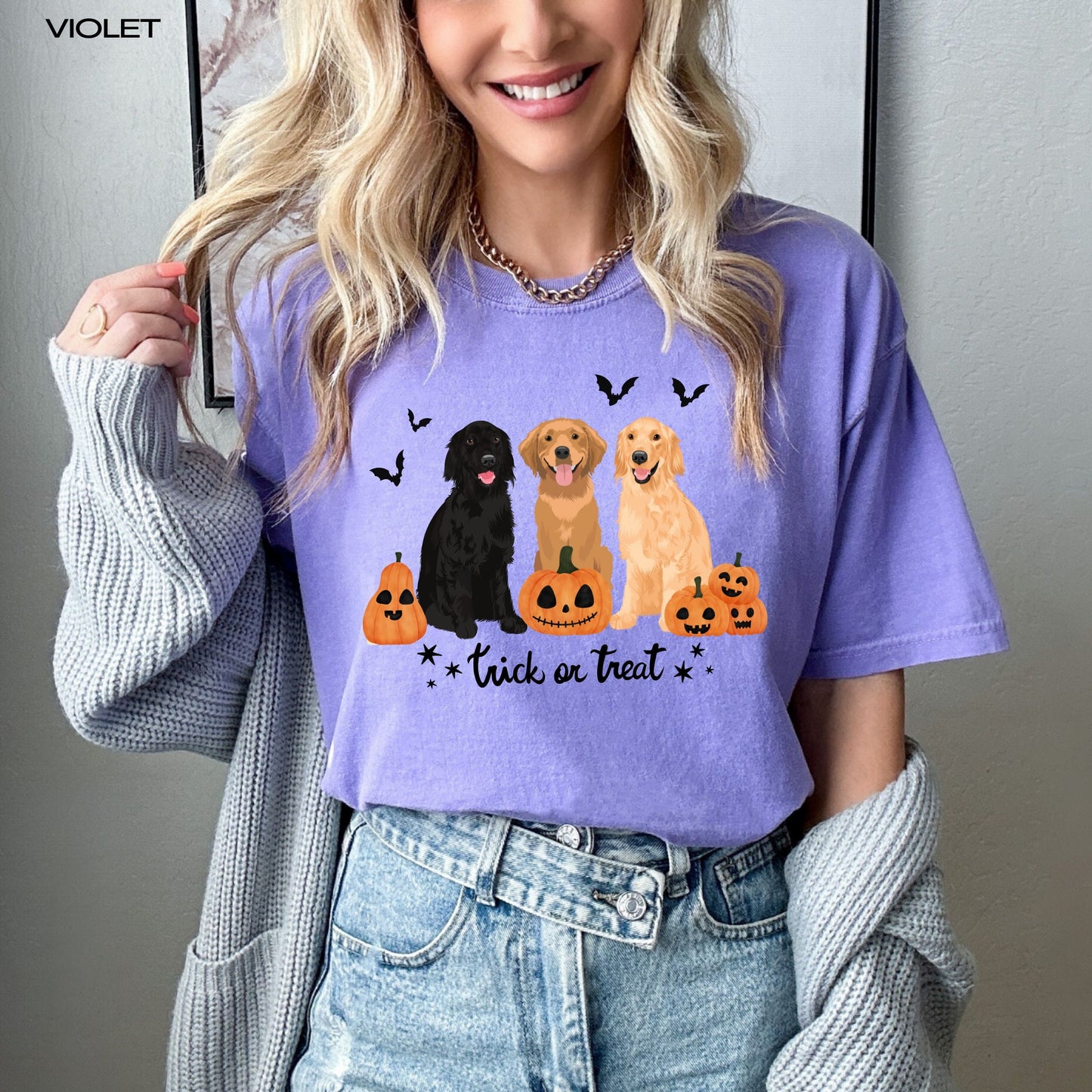 Halloween Golden retriever shirt, comfort colors t-shirt for trick or treating, pumpkin dog shirt, ghost retriever, dog mom birthday gift