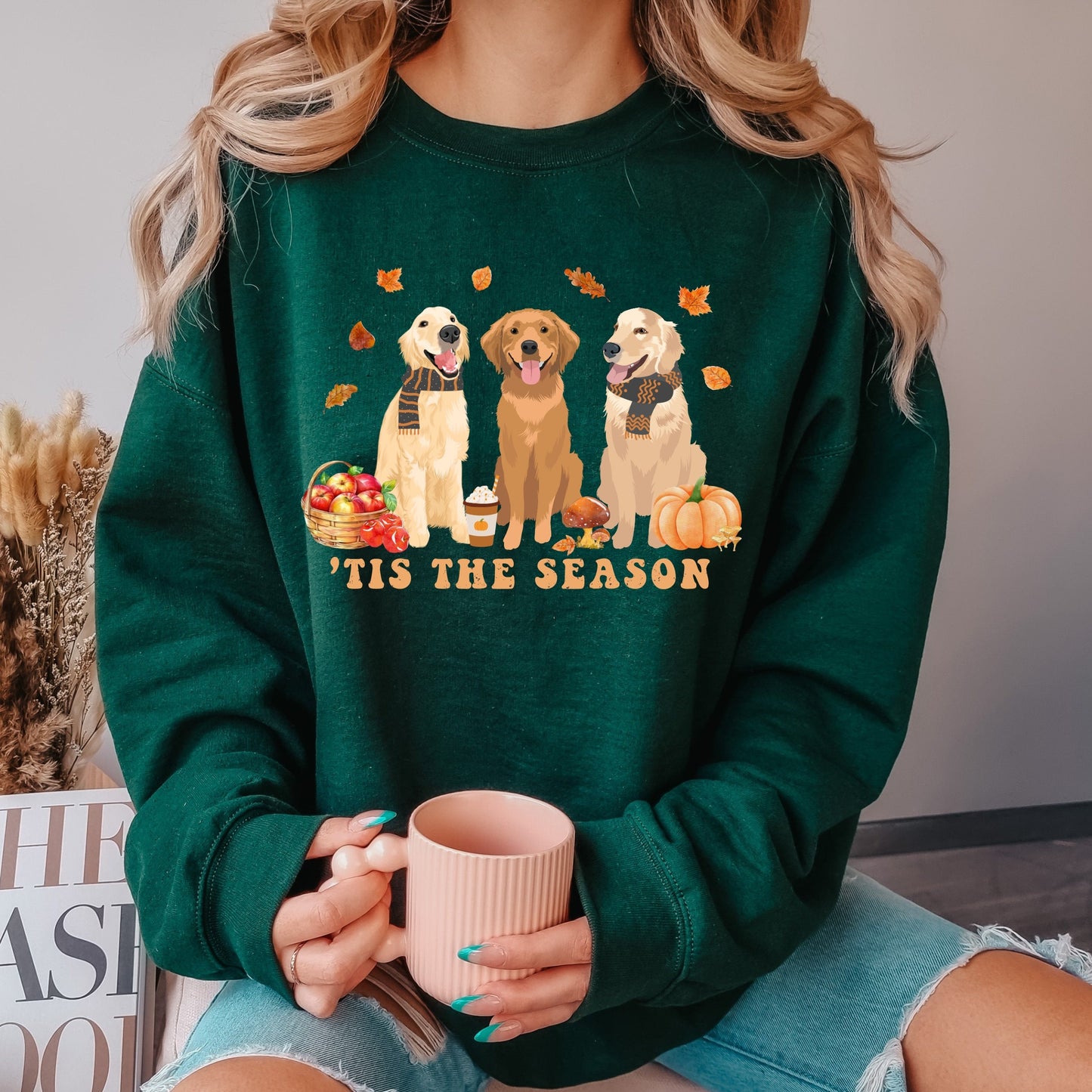 Golden retriever fall sweatshirt, autumn mushroom shirt, retriever gifts, fall dog shirt, dog lover sweater, dog Christmas gift, dog mom tee