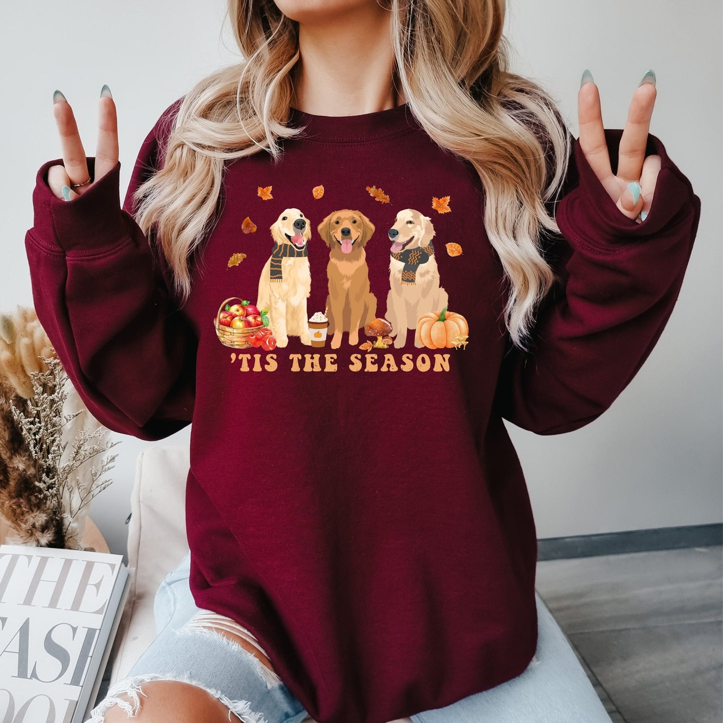 Golden retriever fall sweatshirt, autumn mushroom shirt, retriever gifts, fall dog shirt, dog lover sweater, dog Christmas gift, dog mom tee