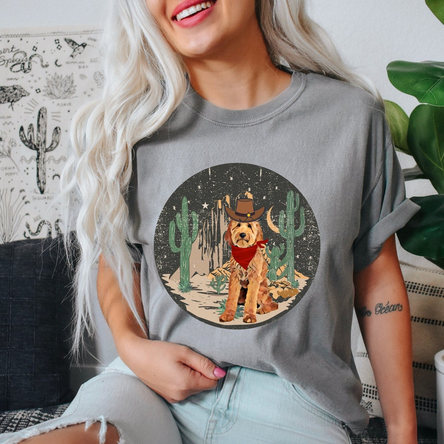 Western cowboy Goldendoodle t-shirt, comfort colors t-shirt, retro texas shirt, labradoodle tee, retro bernedoodle shirt, oversized tee