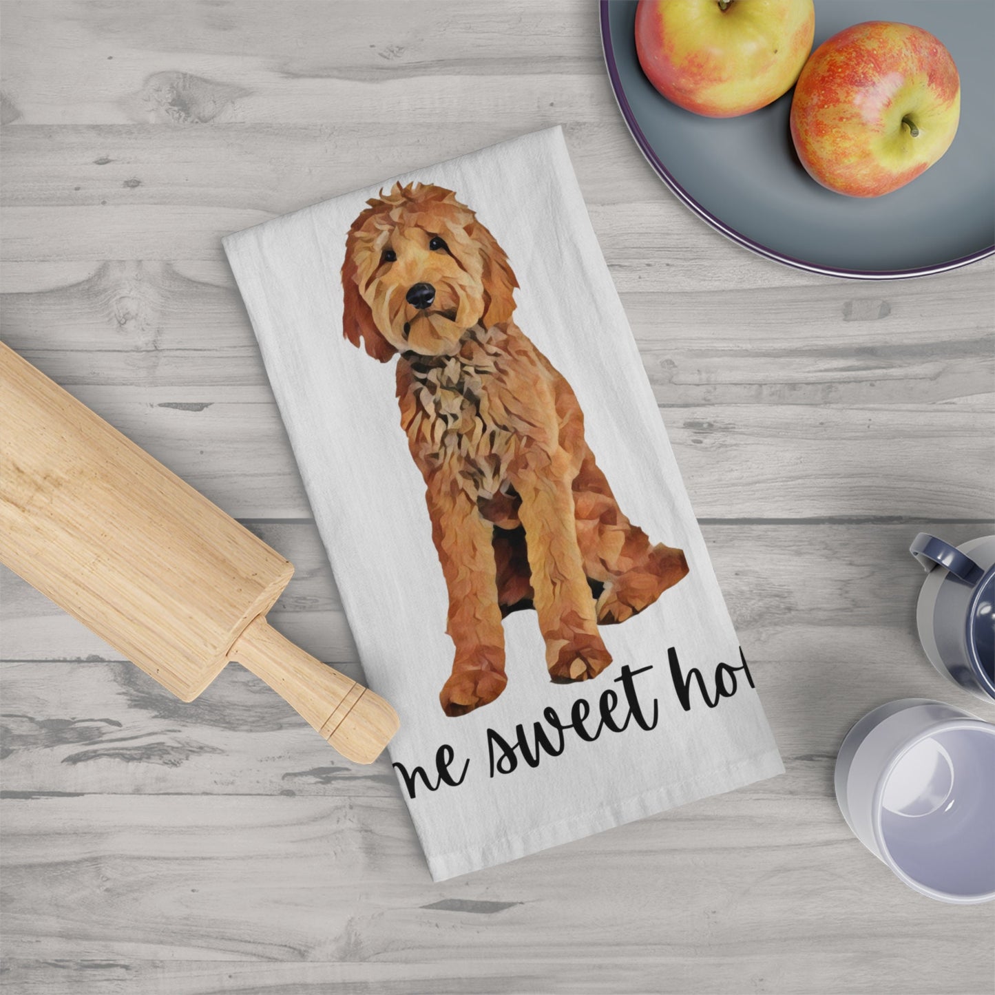 Goldendoodle flour sack kitchen tea towel, golden doodle tea towel, farmhouse hand towel, golden doodle dish towel, 100% cotton, doodle gift