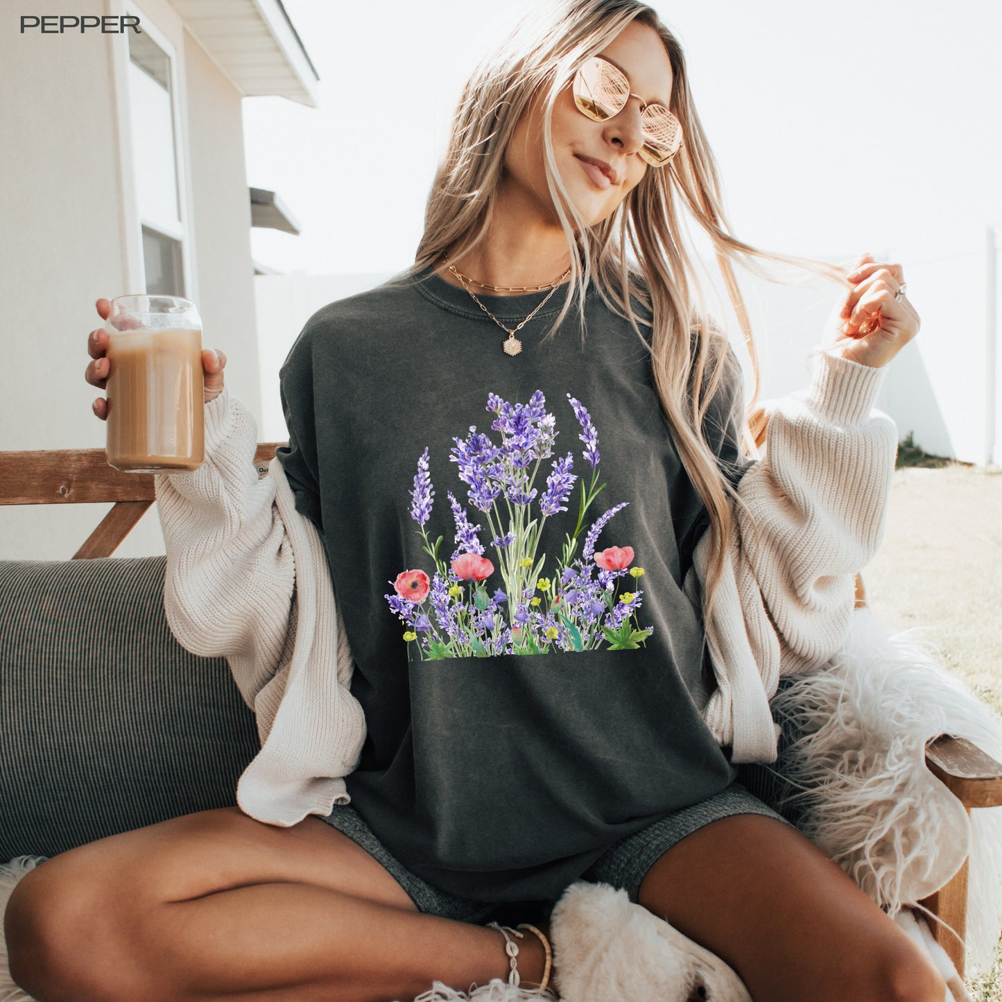 Lavender shirt, comfort colors, botanical wildflower tee, cottagecore aesthetic, green witchy nature shirt, boho garden lover, birthday gift