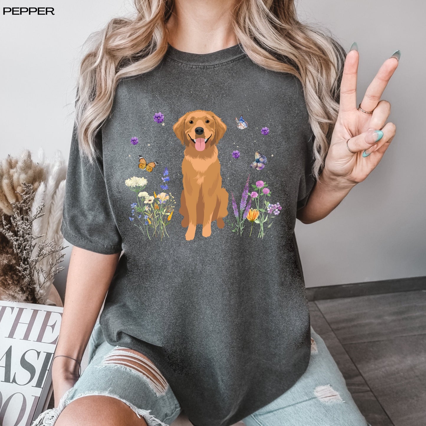 Cottagecore golden retriever shirt, comfort colors t-shirt, dog mom birthday gift, retriever gifts, easter shirt, life is golden, dog dad te