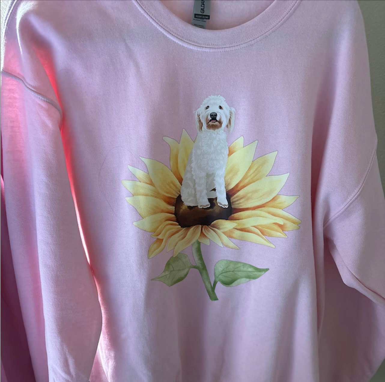 Sunflower golden doodle sweatshirt, cottagecore aesthetic, goldendoodle gifts, doodle lover, dad tshirt, dog mom crewneck, oversized shirt