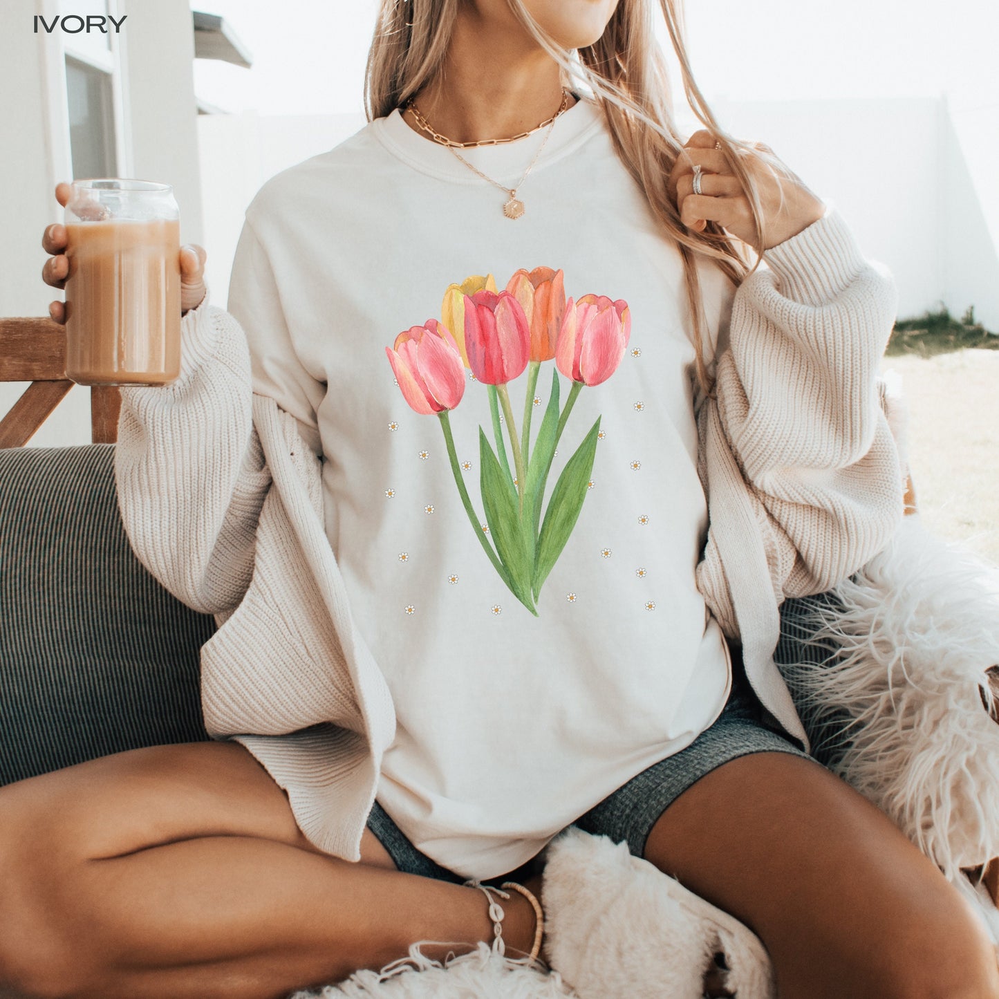 Tulip shirt, comfort colors wildflower tee, spring trends, easter gift, cottagecore asthetic outfit, niece birthday gift
