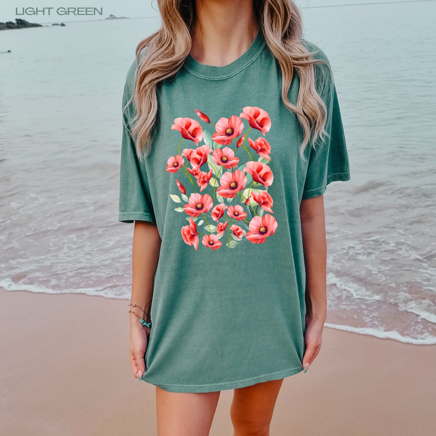 Poppies shirt, comfort colors, botanical wildflower tee, cottagecore aesthetic, green witchy nature shirt, boho garden lover, birthday gift