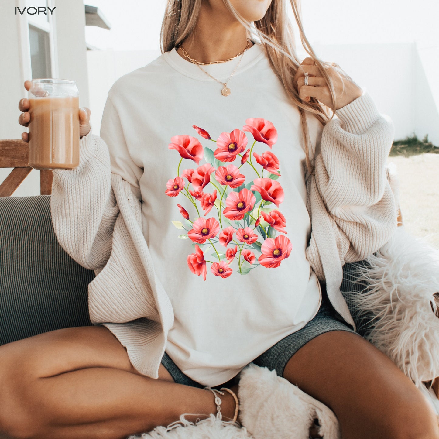 Poppies shirt, comfort colors, botanical wildflower tee, cottagecore aesthetic, green witchy nature shirt, boho garden lover, birthday gift