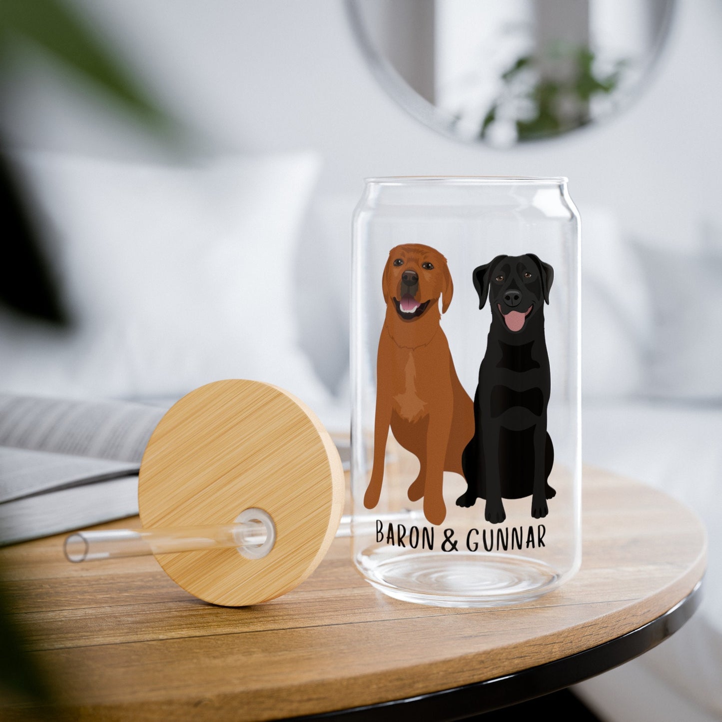 Labrador Retriever Can Glass With Lid & Straw, iced coffee glass, labrador gift, wife birthday gift, red fox labrador mom gift, gift for her
