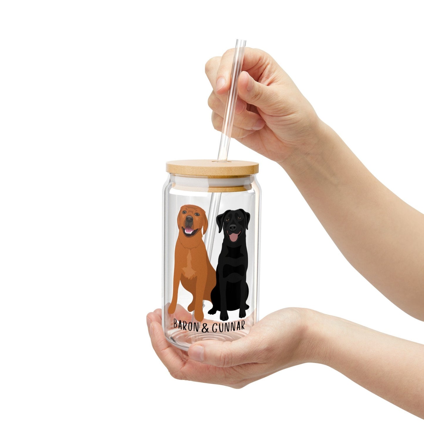 Labrador Retriever can glass with lid and straw