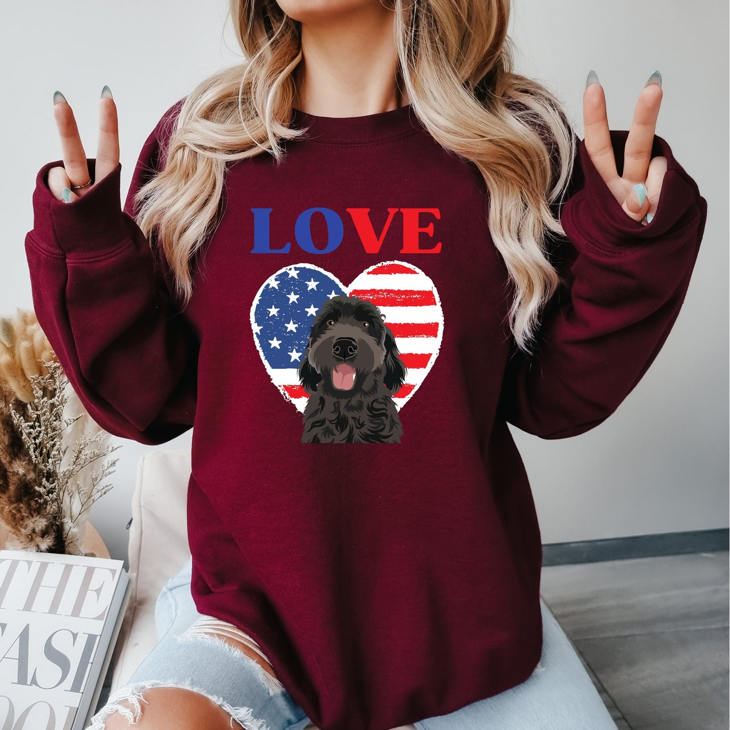 American 4th of July Golden doodle Sweatshirt, USA flag, bernedoodle mom birthday gift, doodle gifts, mothers day gift, independence day