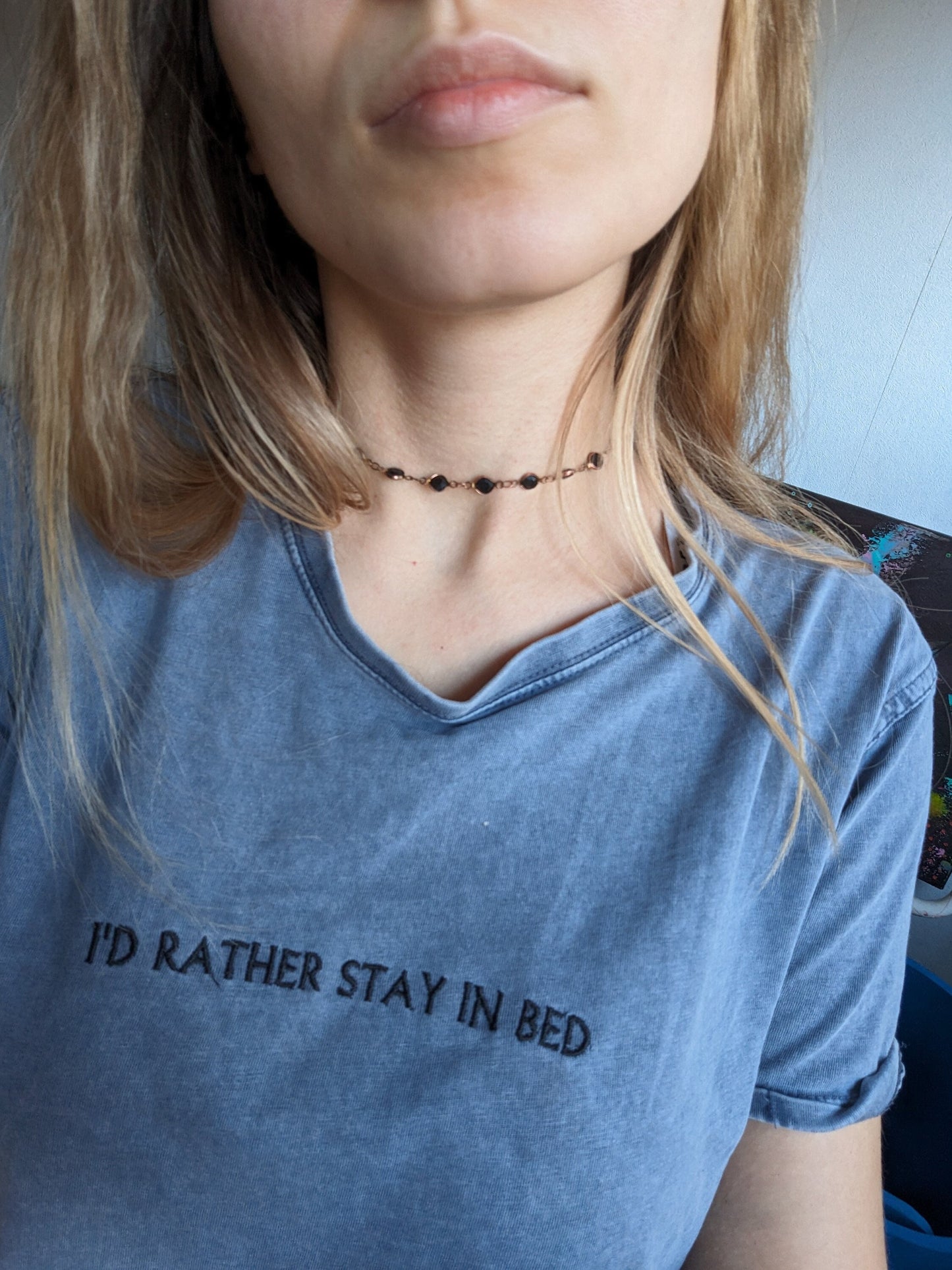 Embroidered I'd rather stay in bed shirt, unisex t-shirt, comfortable shirt, stay in bed shirt, mom birthday gift, valentines day gift
