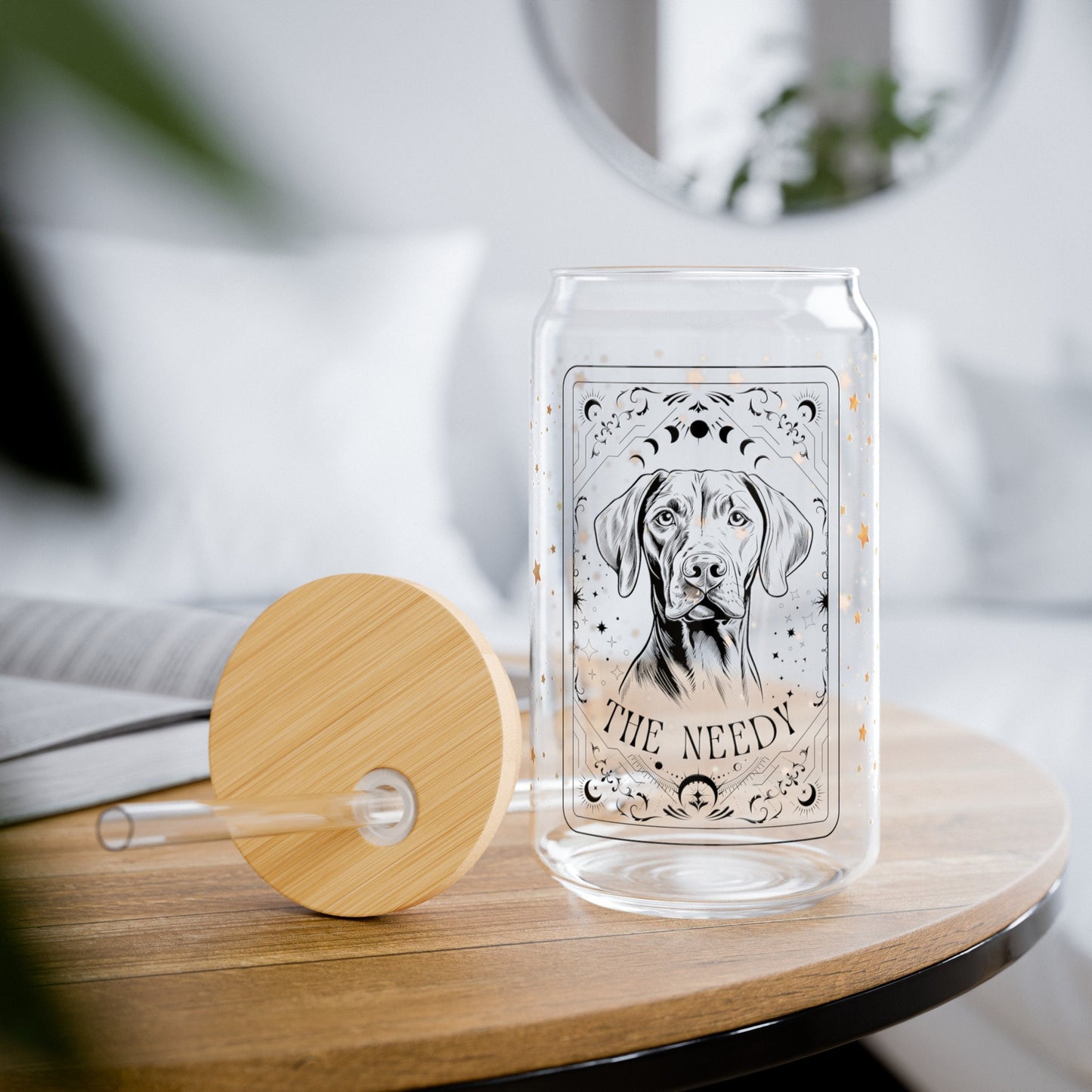 Tarot Vizsla coffee glass with lid, 16oz, vizla gifts, viszla mom birthday gift, mothers day gift, beer can glass, vizsla lover gift