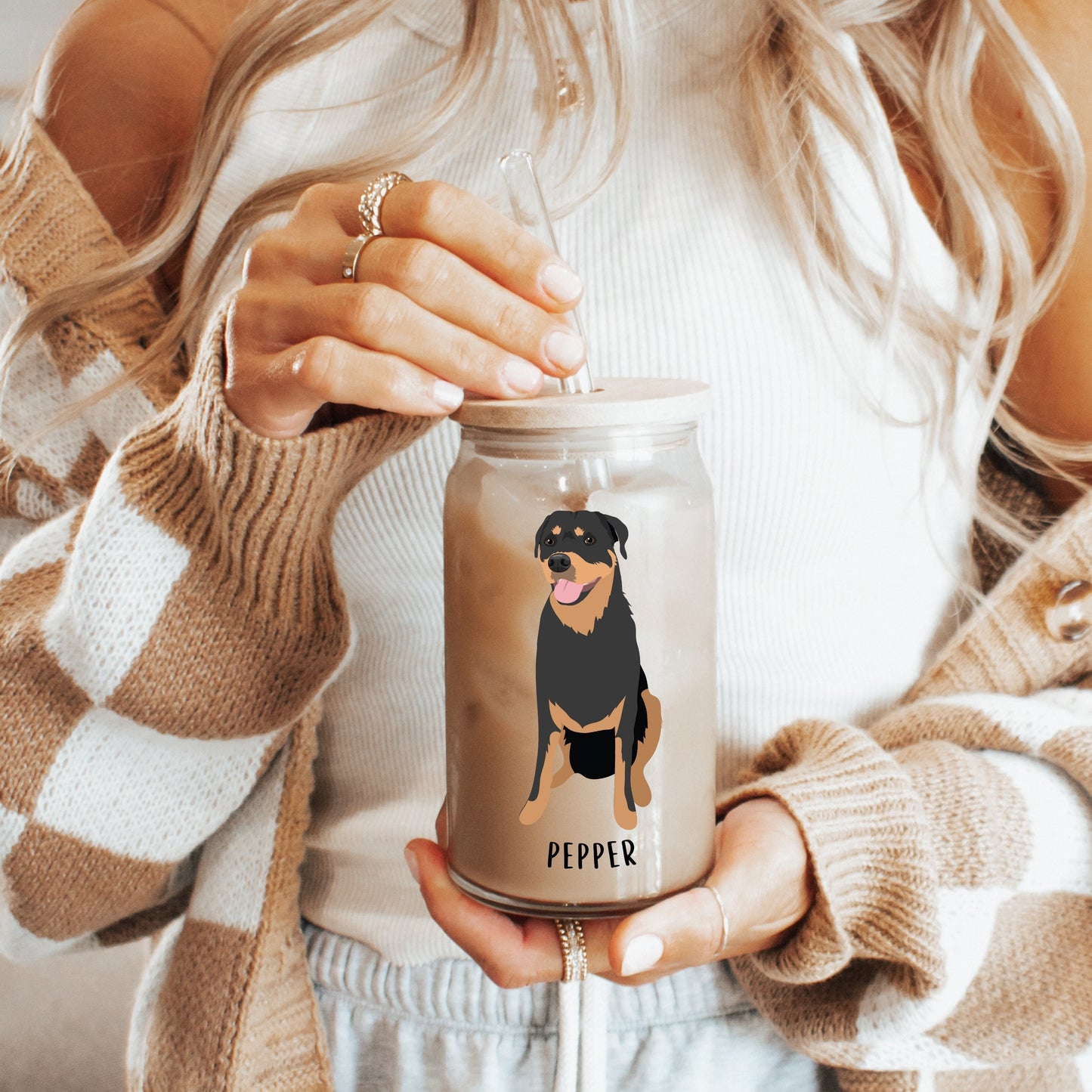 Rottweiler Glass, Iced Coffee Glass, Rottie Dad Beer Glass, Rottweiler Gifts, Rottweiler Lover Gifts, Rottweiler Mug, Rottie Mom Mug