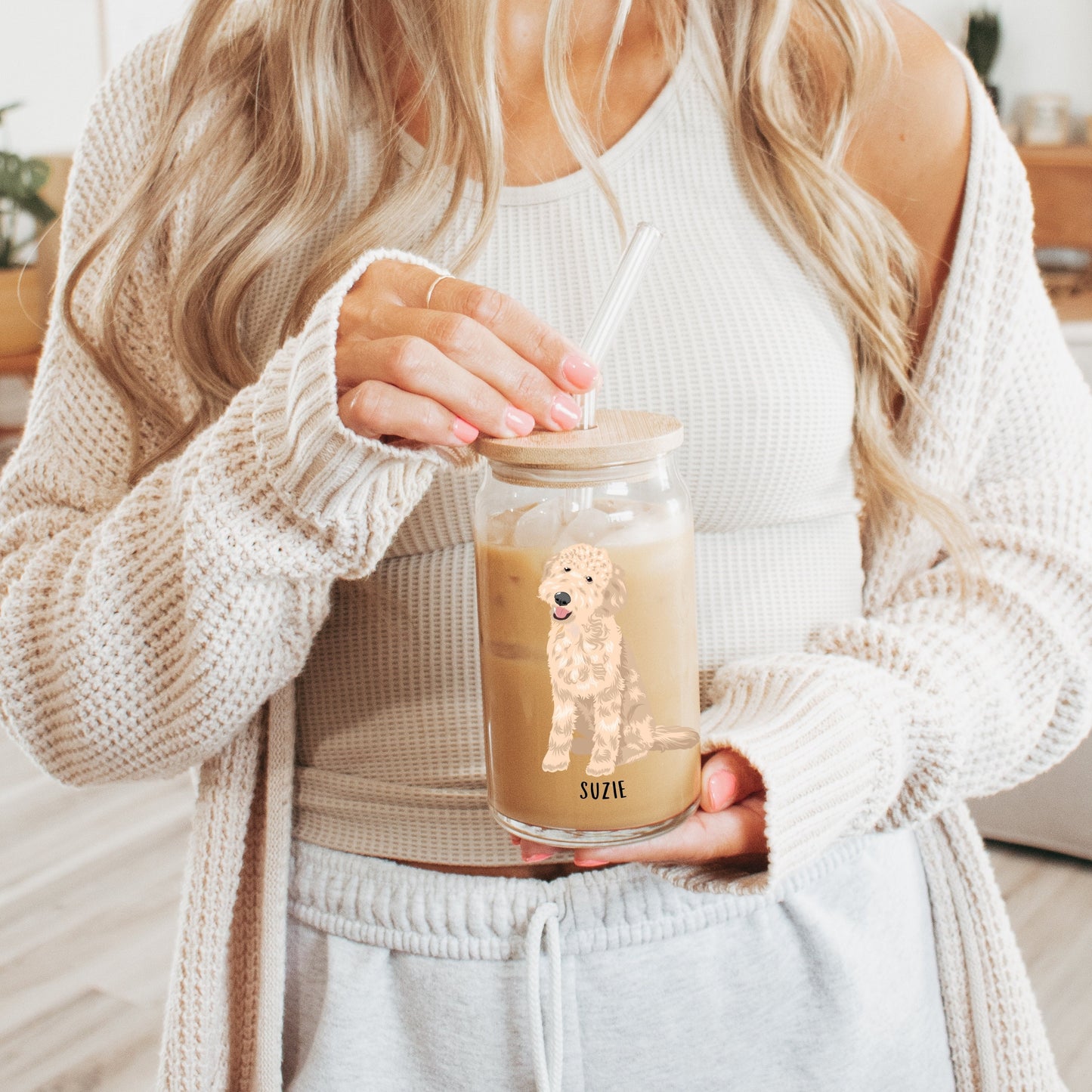 Goldendoodle glass, iced coffee glass, goldendoodle gifts, bernedoodle, latte mug, mothers day gift, labradoodle, daughter birthday gift