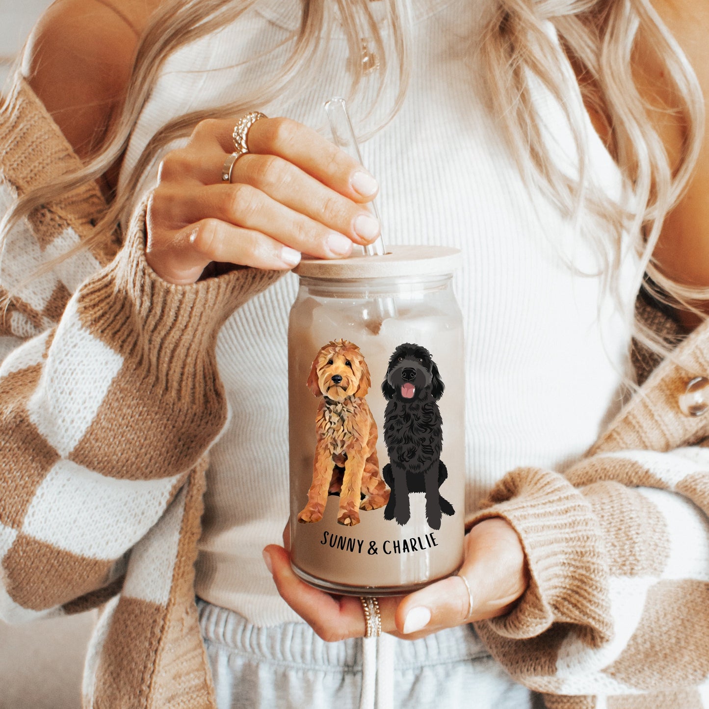 Goldendoodle glass, iced coffee glass, goldendoodle gifts, bernedoodle, latte mug, mothers day gift, labradoodle, daughter birthday gift