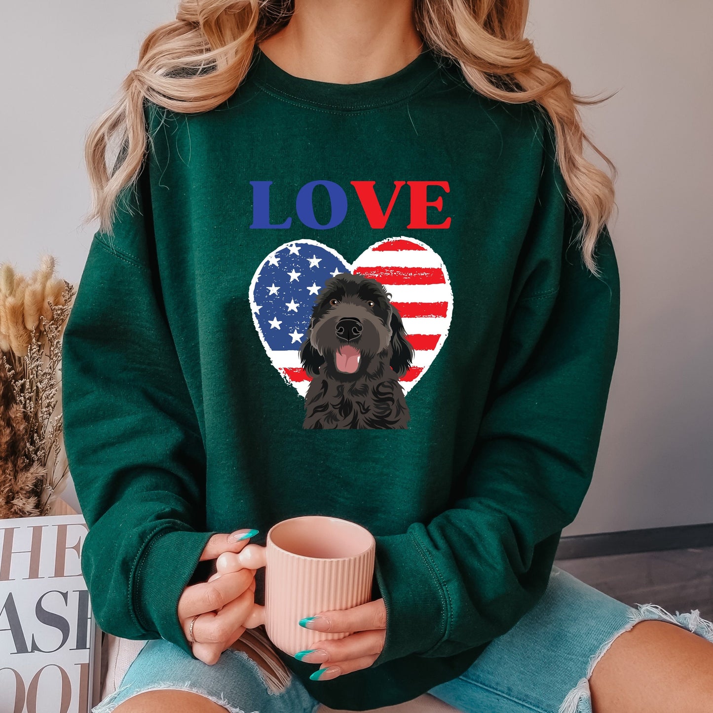 American 4th of July Golden doodle Sweatshirt, USA flag, bernedoodle mom birthday gift, doodle gifts, mothers day gift, independence day
