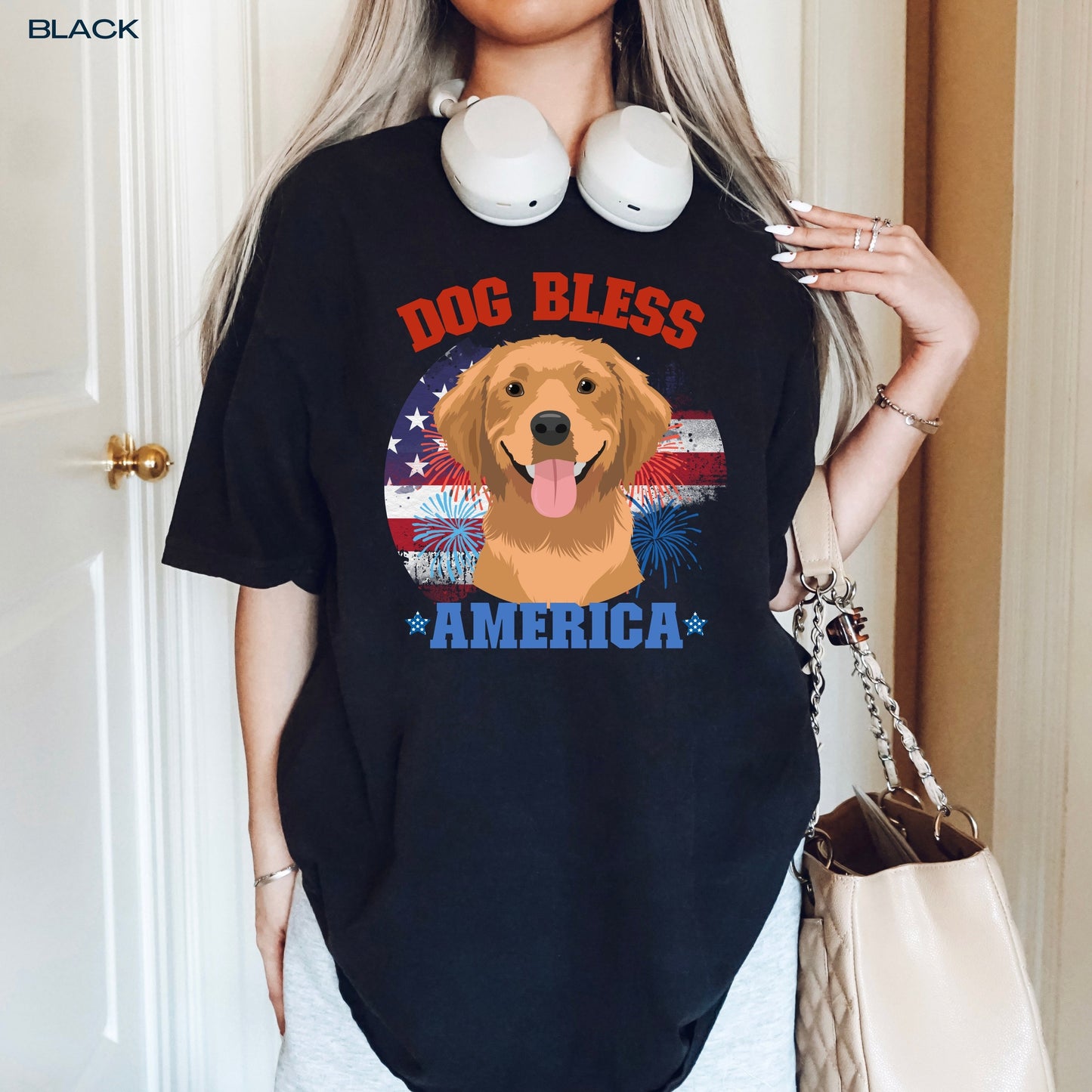God Bless America Golden Doodle shirt, comfort colors shirt, america shirt, doodle gifts, 4th of july gift, red white and blue tee