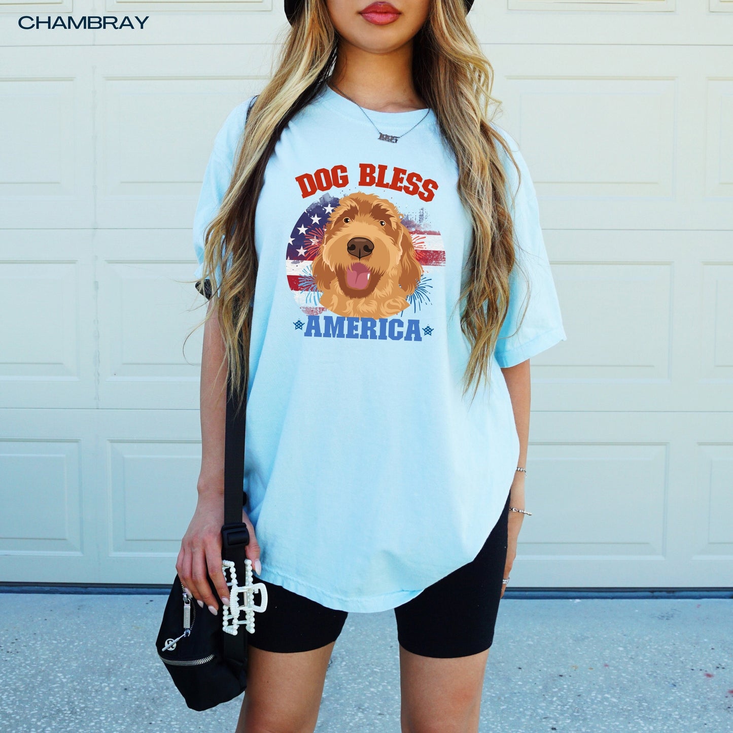 Dog Bless America Golden doodle shirt, american gifts, comfort colors t-shirt, doodle gifts, mothers day gift, sister birthday gift