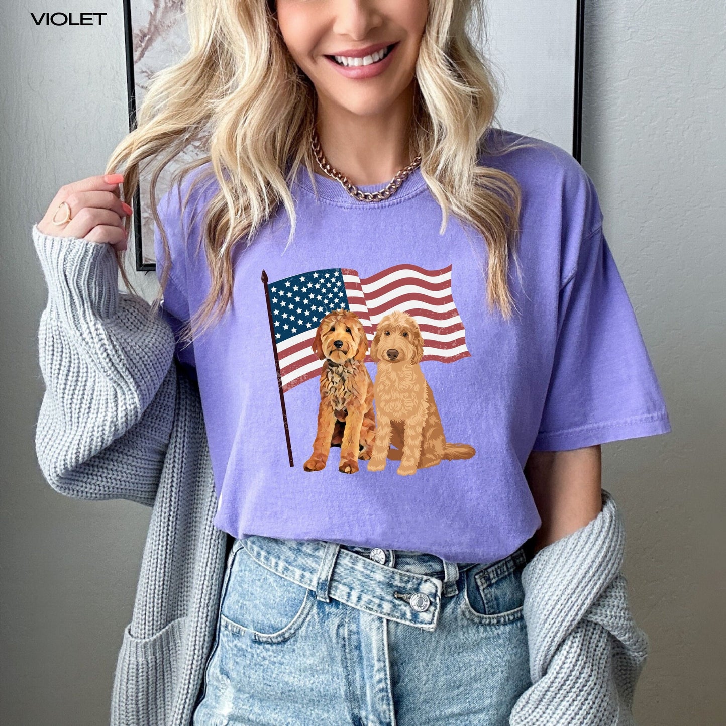 American golden doodle t-shirt for women and patriot men