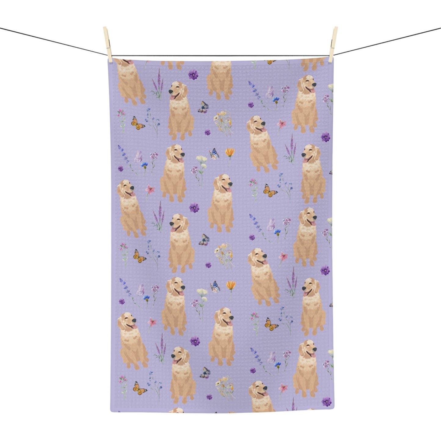 Cottagecore Golden retriever tea towel, waffle kitchen towel, dog flour sack, housewarming gift, sister birthday gift, pet memorial gift