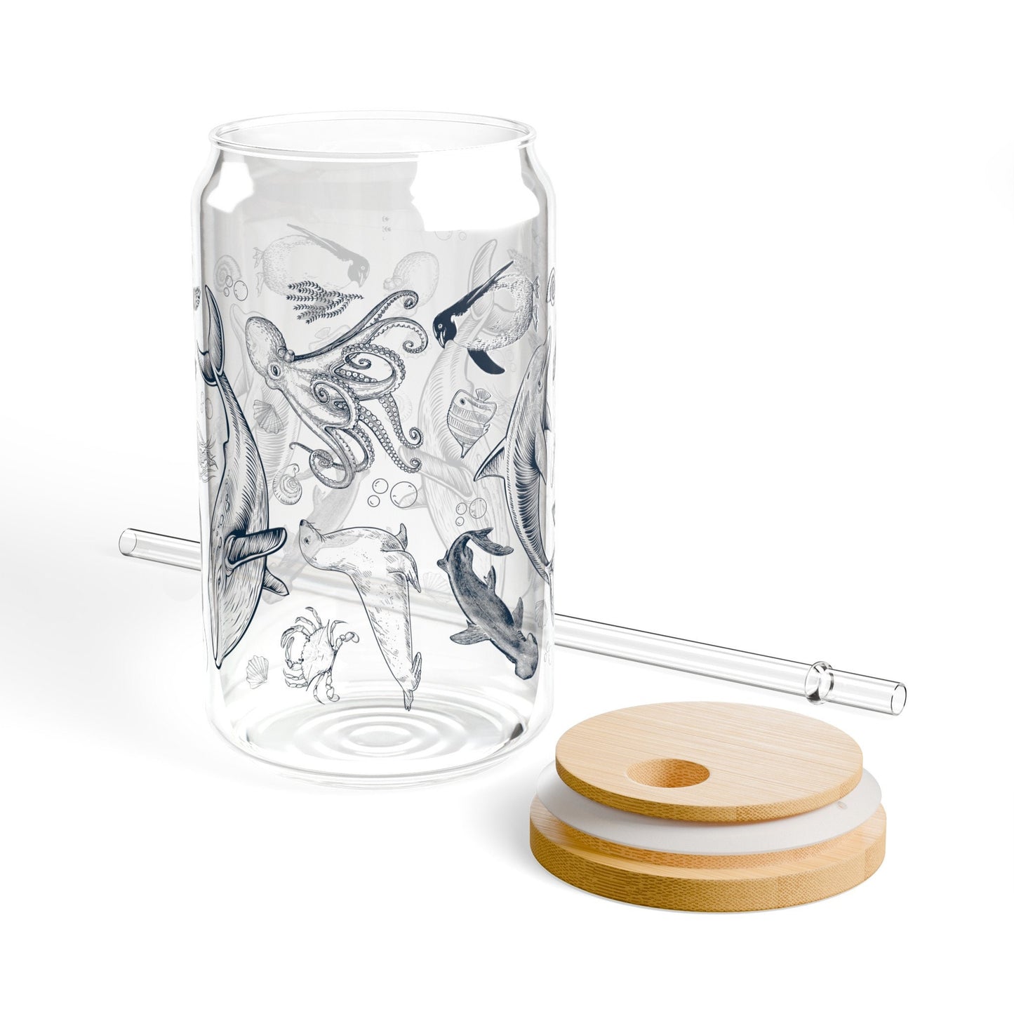 Vintage 90s Sea life glass with lid & straw, 16oz glass, retro Y2k ocean nature tumbler, sealife, marine biology gift, turtle, dolphin cup