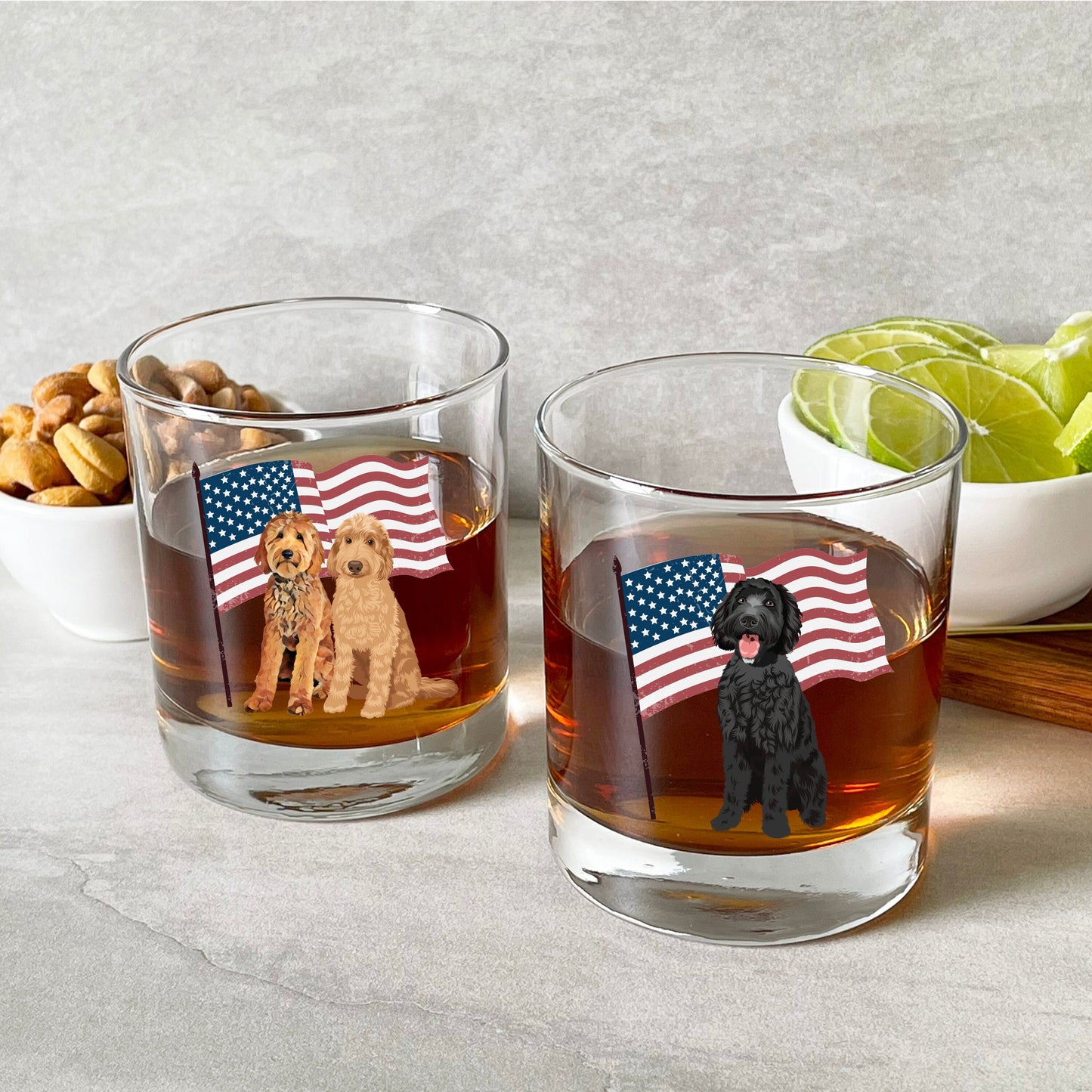 American goldendoodle whiskey glass, doodle dad gift, husband birthday gift, anniversary gift, 4th of july, doodle gifts, dog dad glass