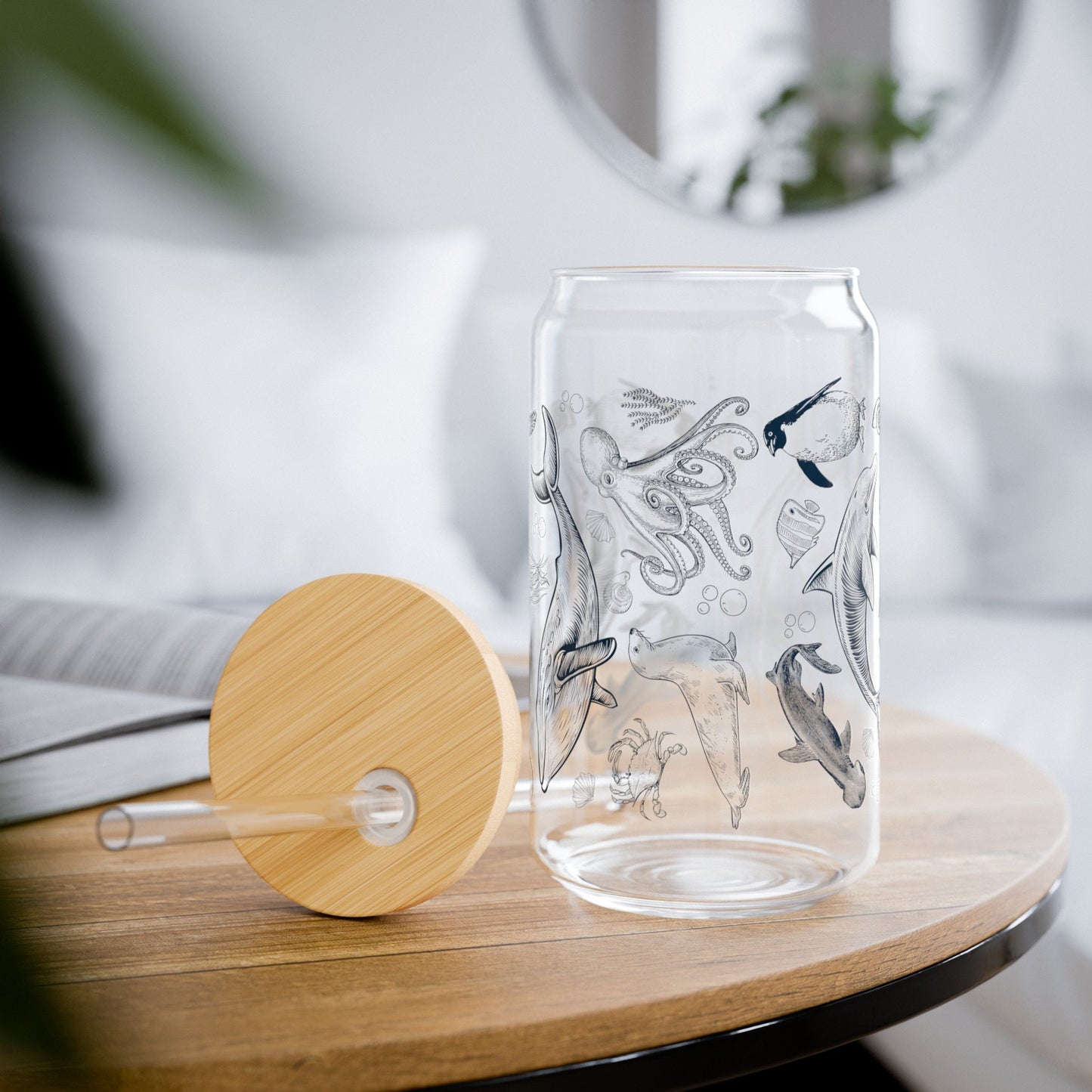 Vintage 90s Sea life glass with lid & straw, 16oz glass, retro Y2k ocean nature tumbler, sealife, marine biology gift, turtle, dolphin cup