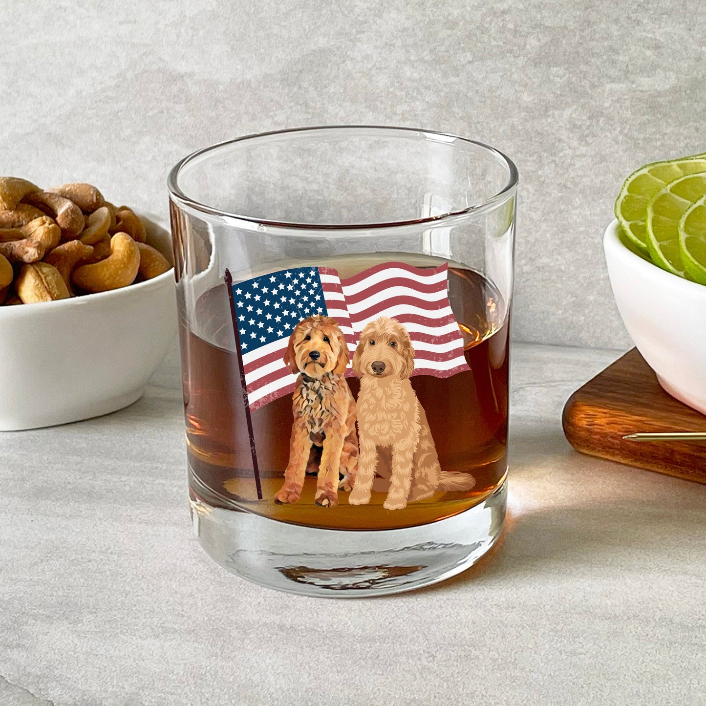 American goldendoodle whiskey glass, doodle dad gift, husband birthday gift, anniversary gift, 4th of july, doodle gifts, dog dad glass