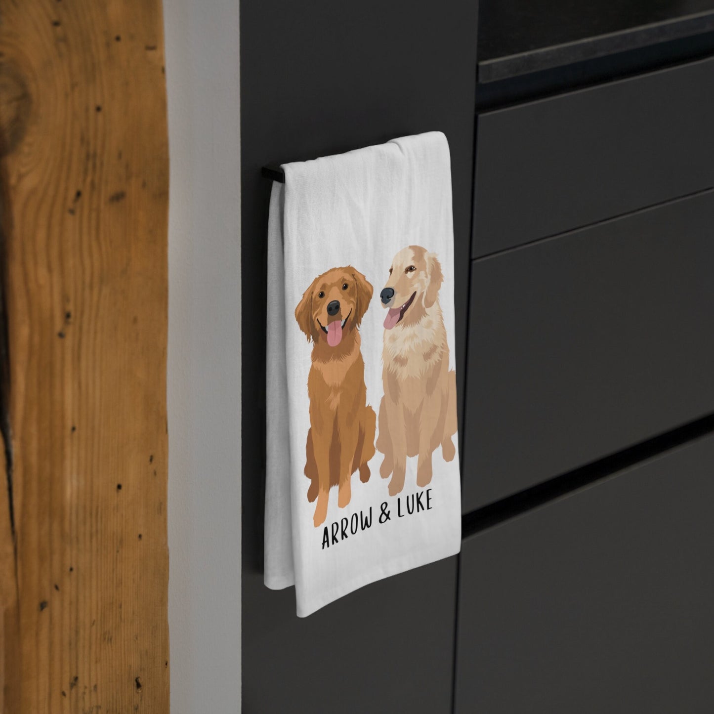 Personalized golden retriever flour sack tea towel, retriever tea towel, golden retriever gifts, kitchen hand towel, dog dish towel