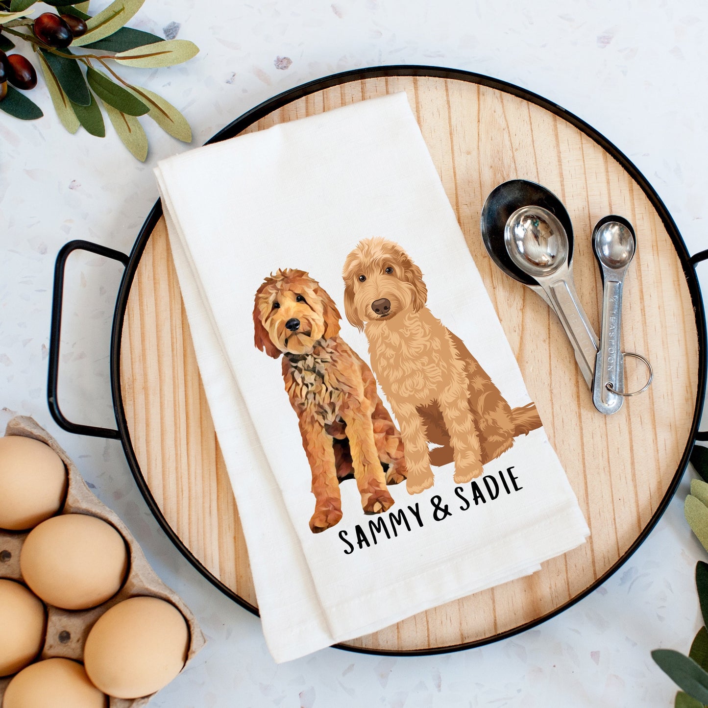 Personalized Goldendoodle tea towel for kitchen