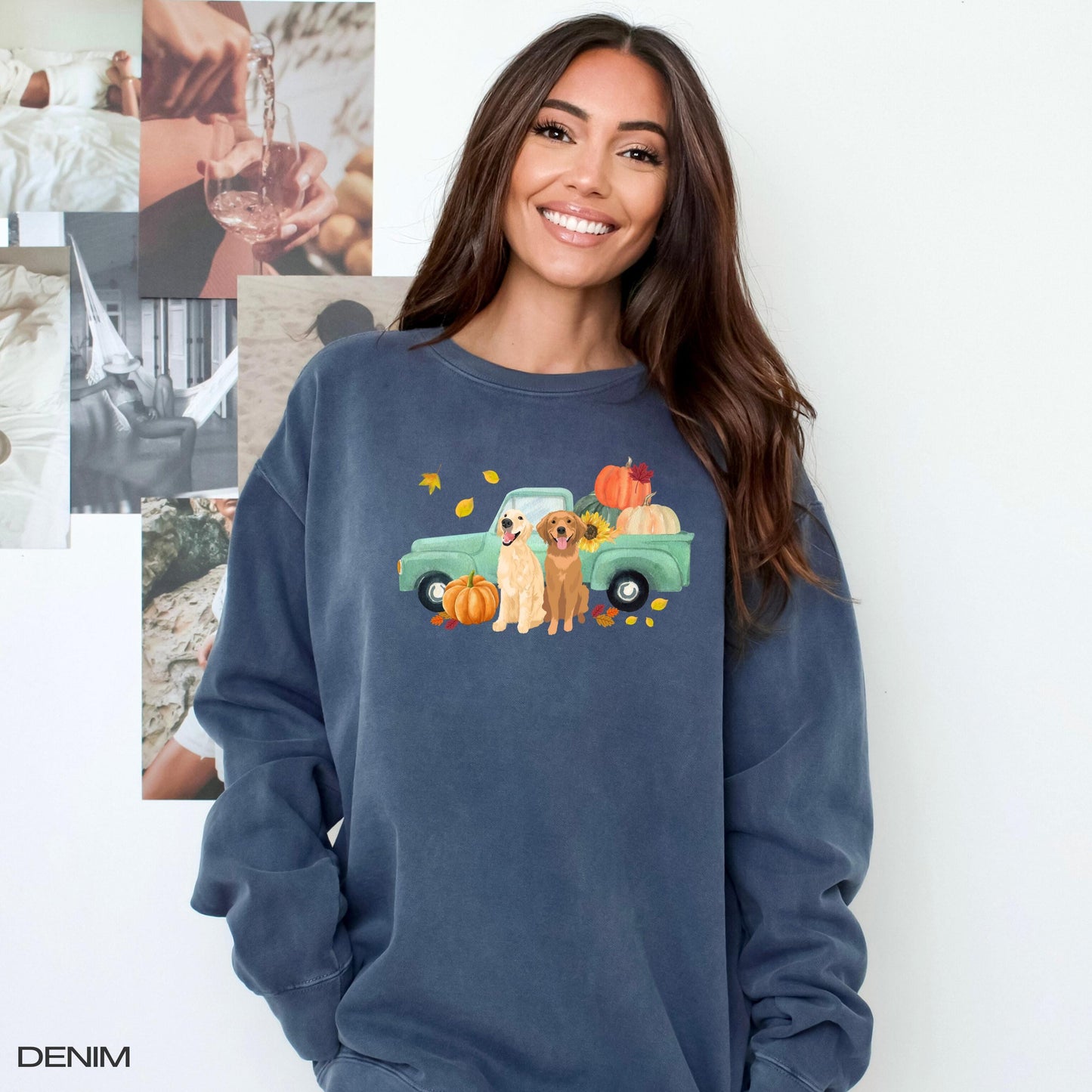 Fall Pumpkin Truck Golden Retriever Sweatshirt, mama retriever gift, Halloween shirt, wife birthday gift, back to school shirt, Christmas