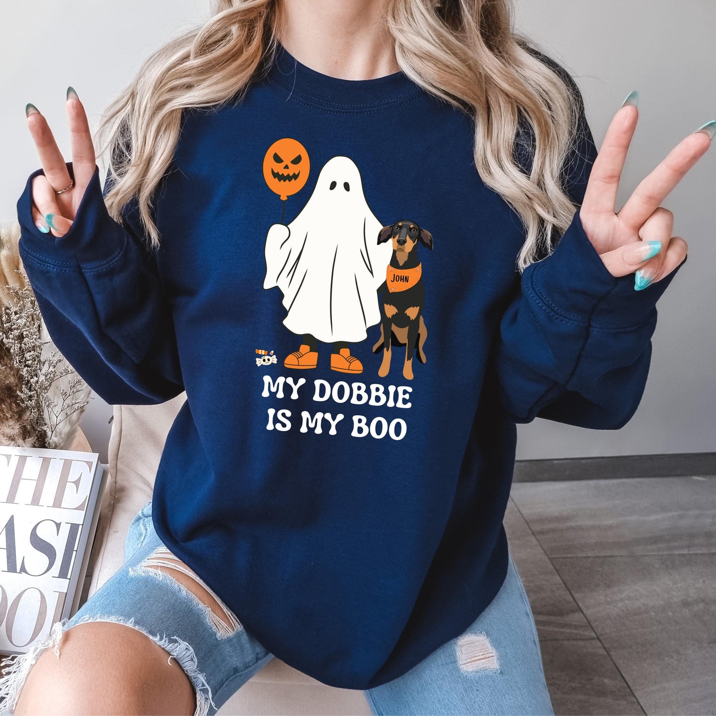 My Doberman Is My Boo Halloween Ghost Sweatshirt, spoky vibes ghost dog shirt, Christmas doberman gift, fall dobbie mama, wife birthday gift