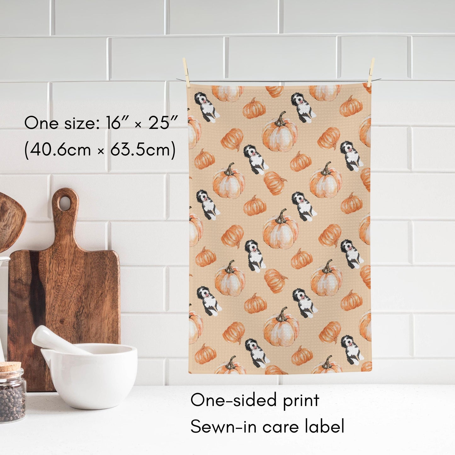 Pumpkin Golden Doodle Tea Towel, Christmas tea towel, waffle kitchen flour sack, housewarming gift, doodle gifts, fall goldendoodle decor