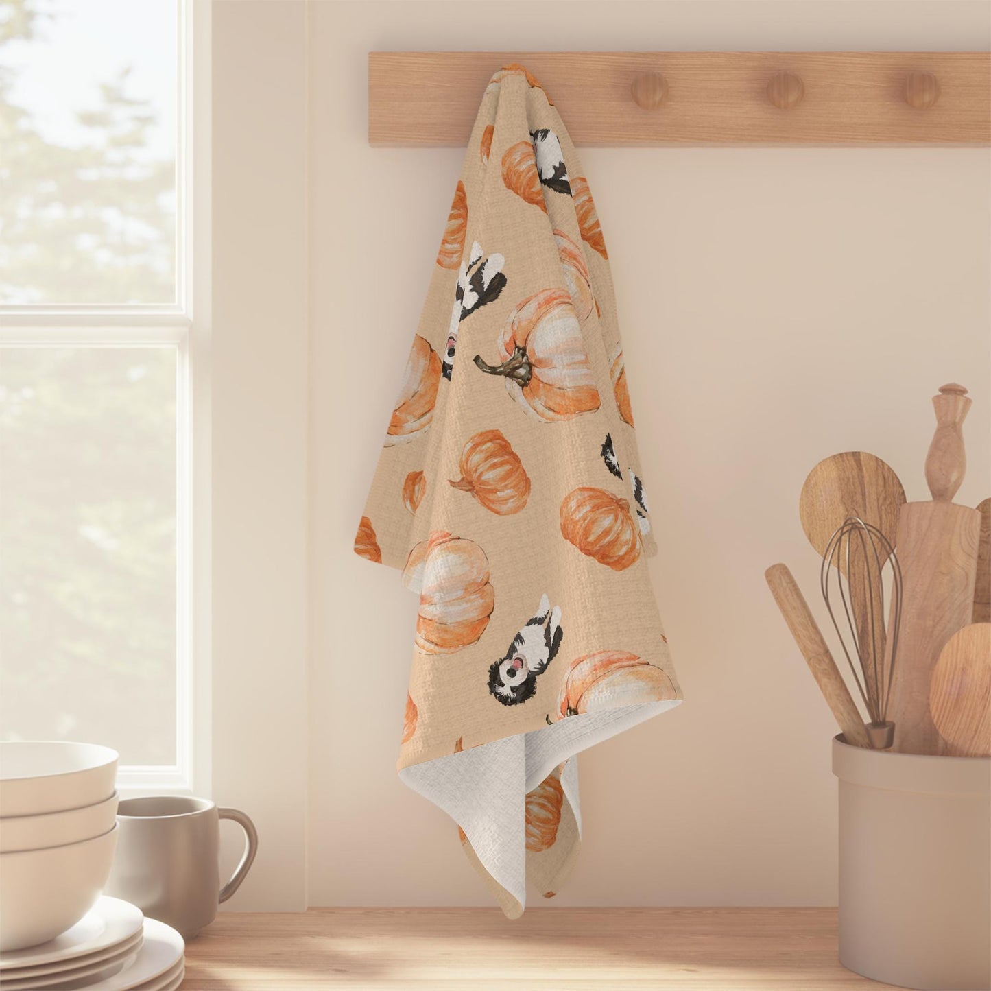 Pumpkin Golden Doodle Tea Towel, Christmas tea towel, waffle kitchen flour sack, housewarming gift, doodle gifts, fall goldendoodle decor