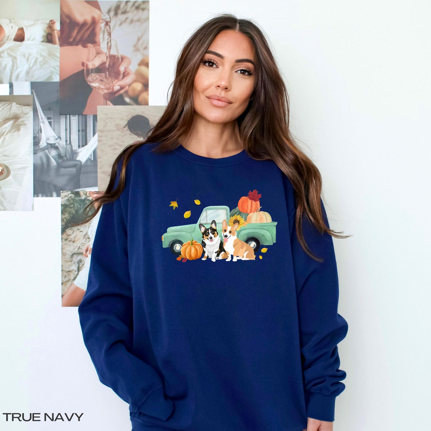 Fall Pumpkin Truck Corgi Sweatshirt, cute Halloween corgi shirt, wife birthday gift, back to school shirt, sunflower tricolor corgi gifts