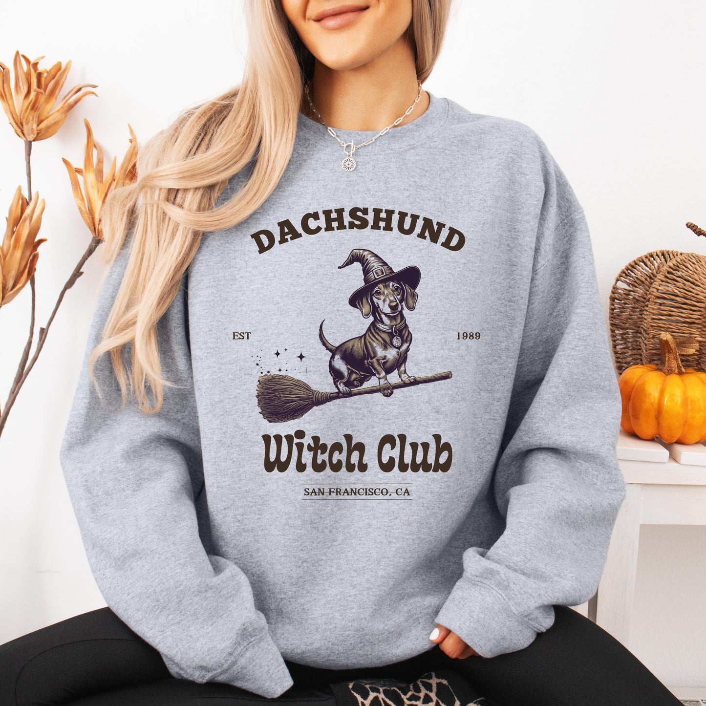 Halloween Dachshund Witch Club Sweatshirt, doxie gifts, sausage dog mama sweater, dachshund ghost dog crewneck, y2k trends, my dog is my boo