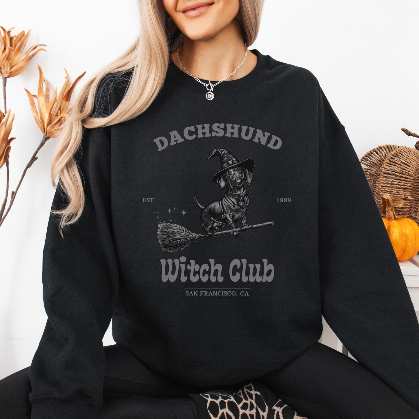 Halloween Dachshund Witch Club Sweatshirt, doxie gifts, sausage dog mama sweater, dachshund ghost dog crewneck, y2k trends, my dog is my boo