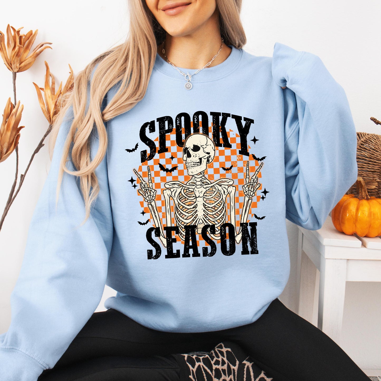 Retro Spooky Skeleton Sweatshirt, piece sign sweater, sister birthday gift, treats pumpkin spice sweatshirt, Halloween women's party gift