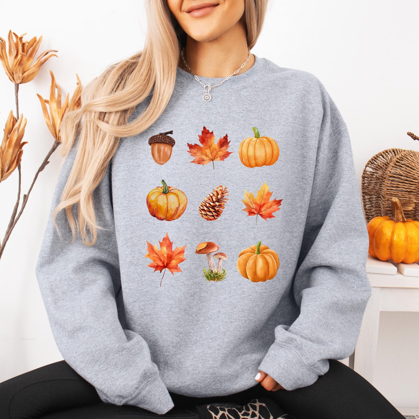 Cozy Fall Season Sweatshirt, fall sweater, autumn gifts, pumpkin Halloween gift, acorns, cottage core mushroom shirt, wife birthday gift