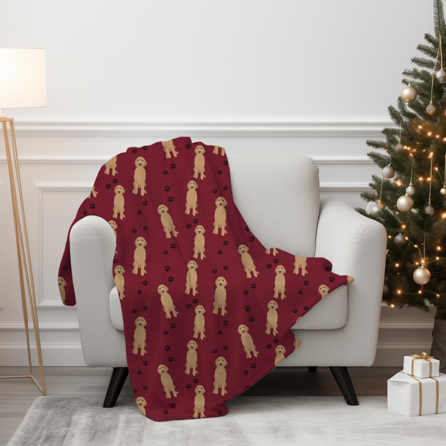 Fall Goldendoodle blanket, Christmas doodle blanket, living room couch throw, doodle gifts, dog Christmas gift, double doodle home decor