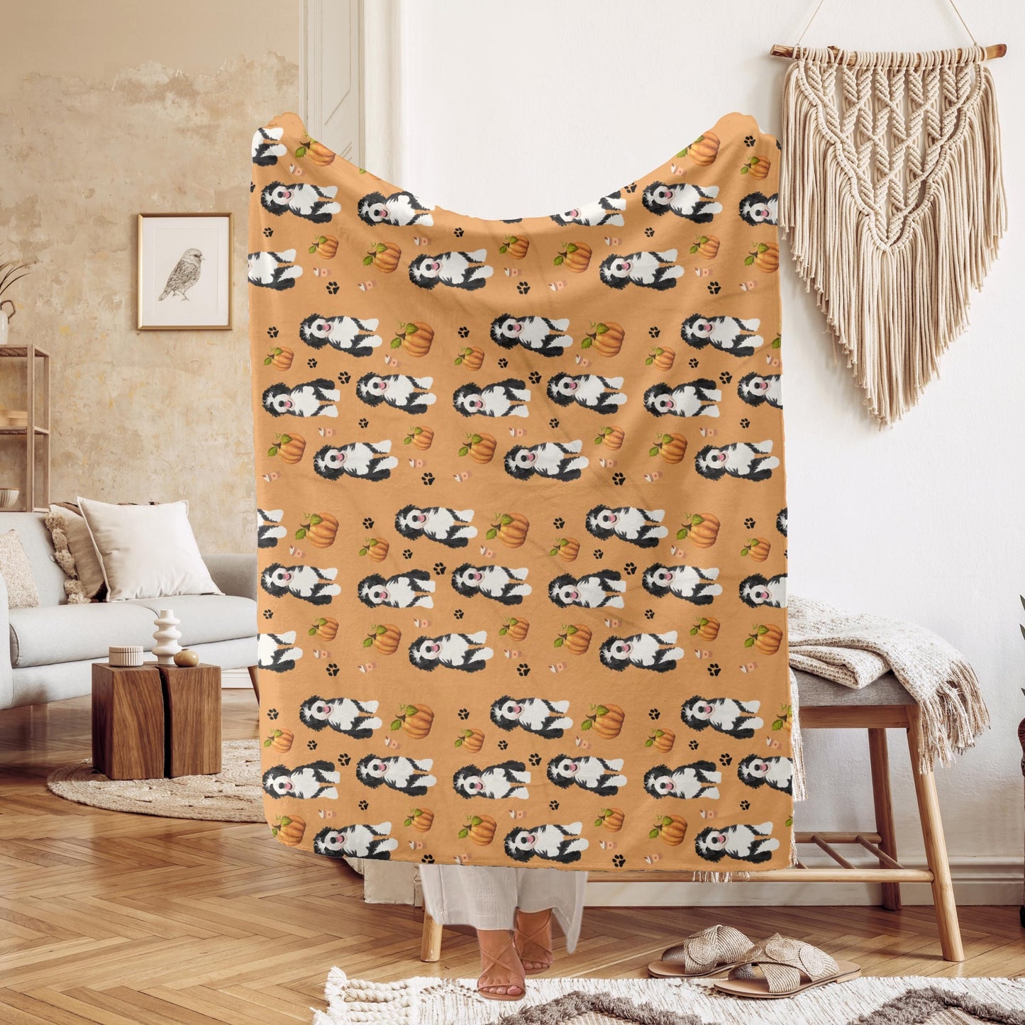 Pumpkin Fall Bernedoodle Blanket, Halloween bernedoodle gifts, wife birthday gift, living room couch throw, sheepadoodle throw home decor