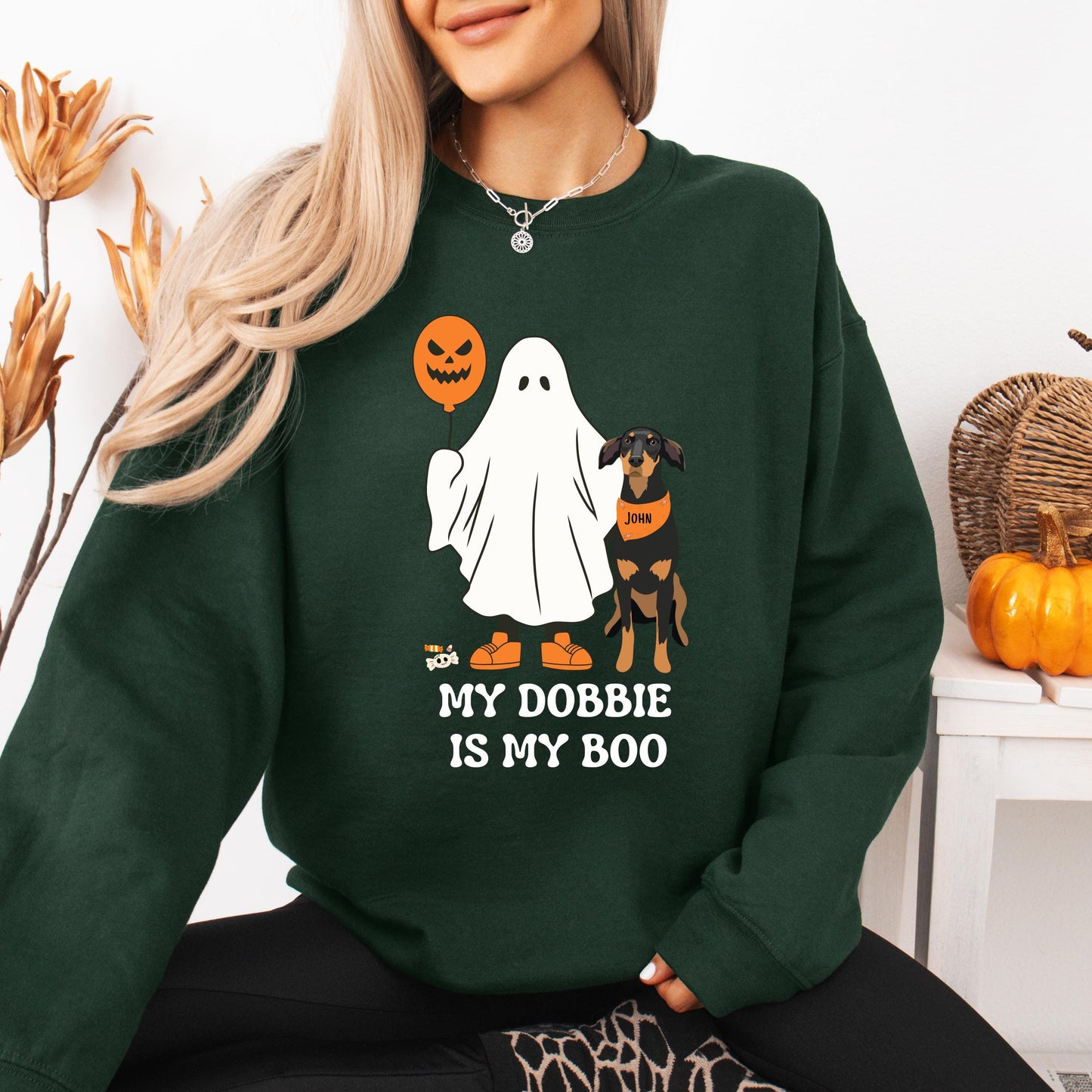 My Doberman Is My Boo Halloween Ghost Sweatshirt, spoky vibes ghost dog shirt, Christmas doberman gift, fall dobbie mama, wife birthday gift