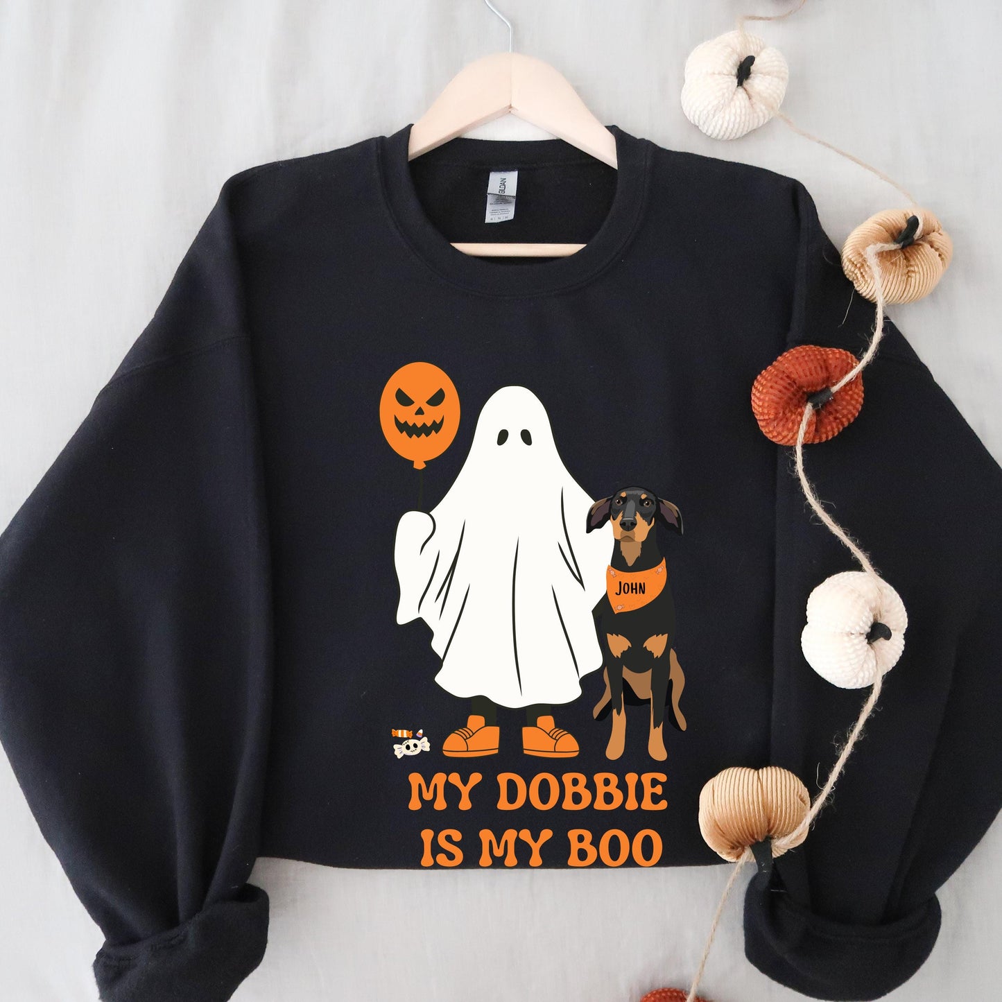 My Doberman Is My Boo Halloween Ghost Sweatshirt, spoky vibes ghost dog shirt, Christmas doberman gift, fall dobbie mama, wife birthday gift