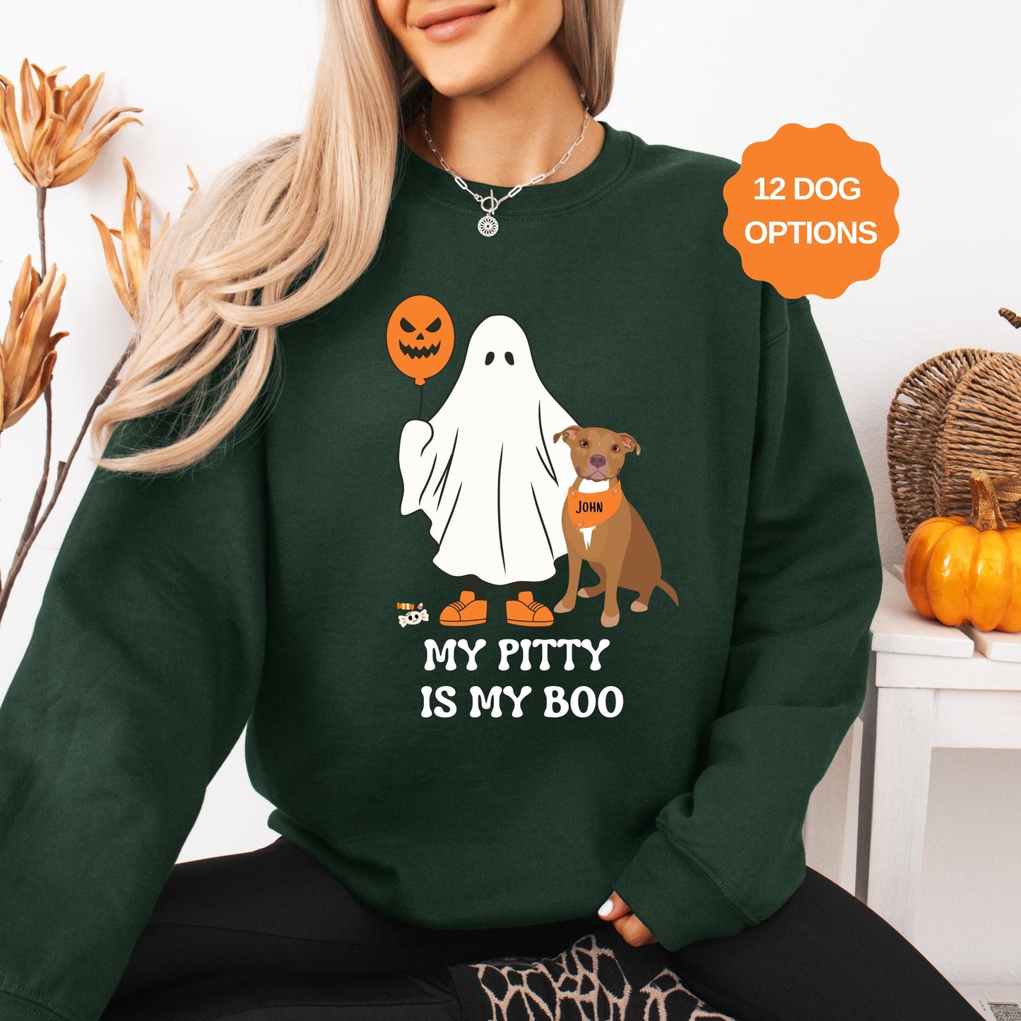 My Pitty Is My Boo Halloween Ghost Sweatshirt, spooky vibes ghost dog shirt, Christmas pitbull gift, fall Pit Bull mama, wife birthday gift