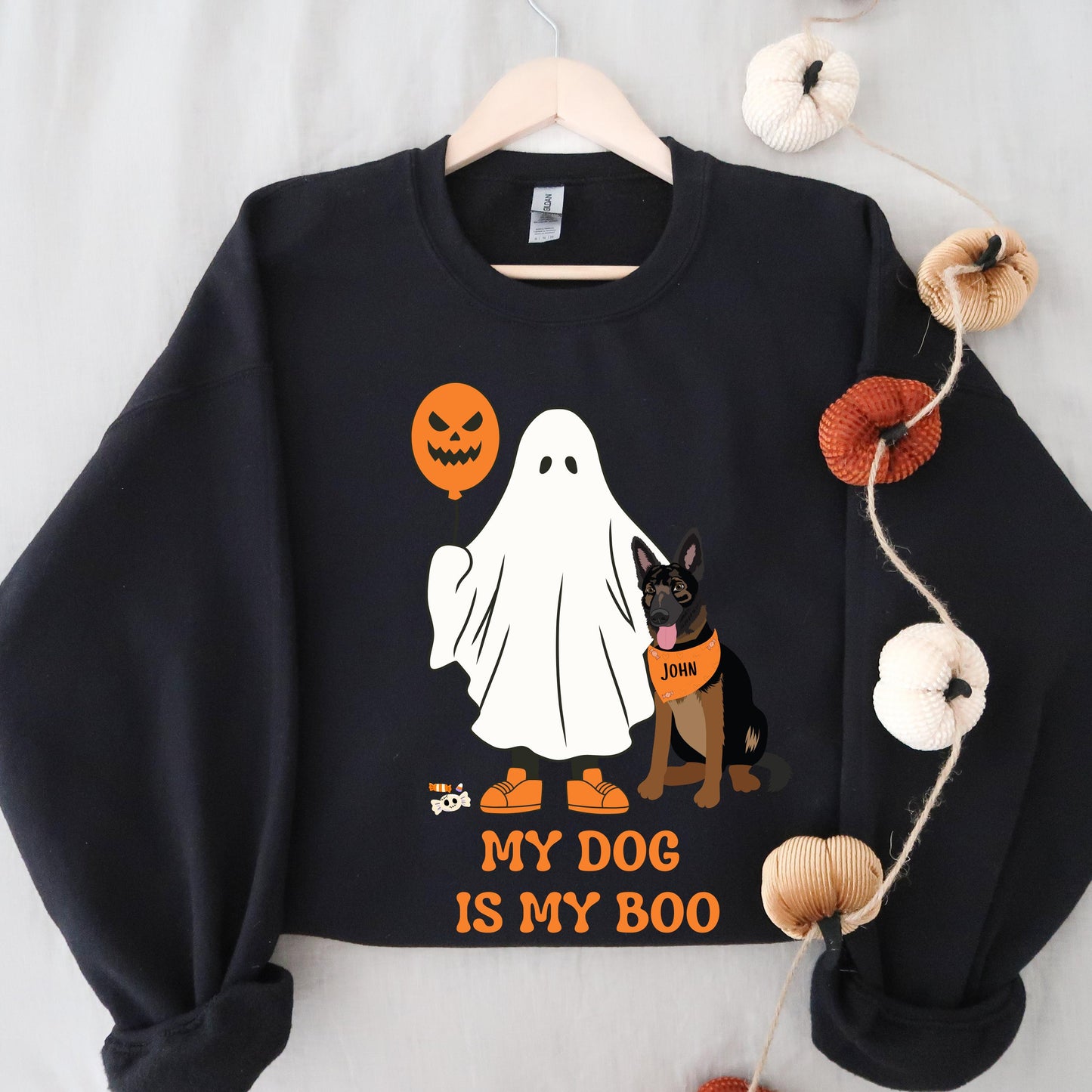 My German Shepherd Is My Boo Halloween Ghost Sweatshirt, spooky ghost dog shirt, Christmas gsd gift, fall shepherd mama, wife birthday gift