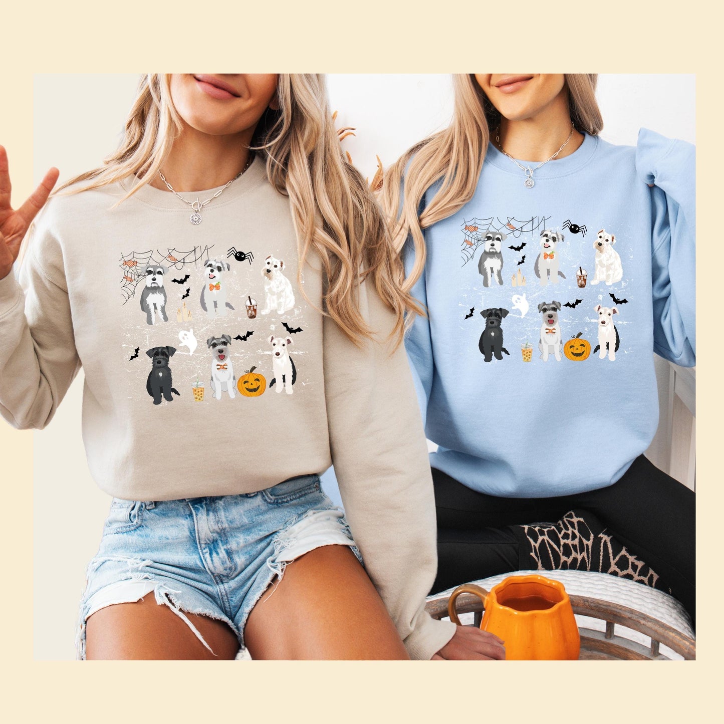 Spooky Halloween Schnauzer sweatshirt with pumpkin, bats, ghost, candies